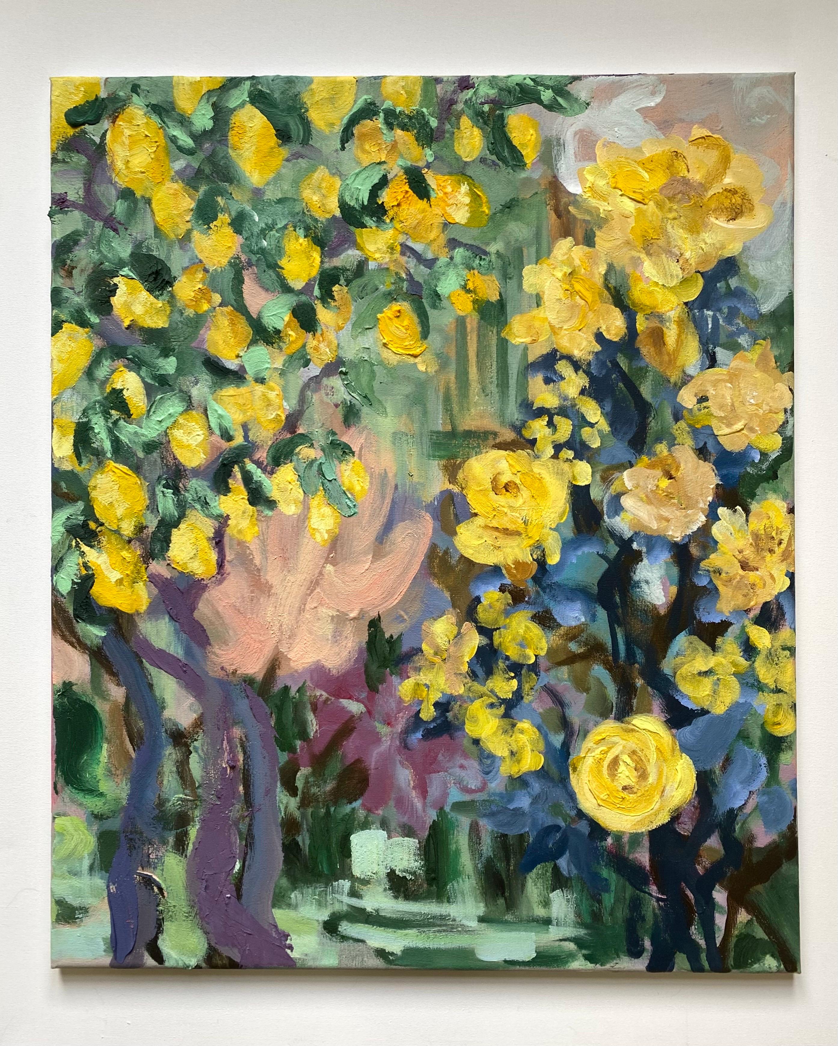 Hand painted Artist Proof-Lemon Rose Cottage-British Awarded Artist-Large OneOff - Abstract Impressionist Print by Shizico Yi