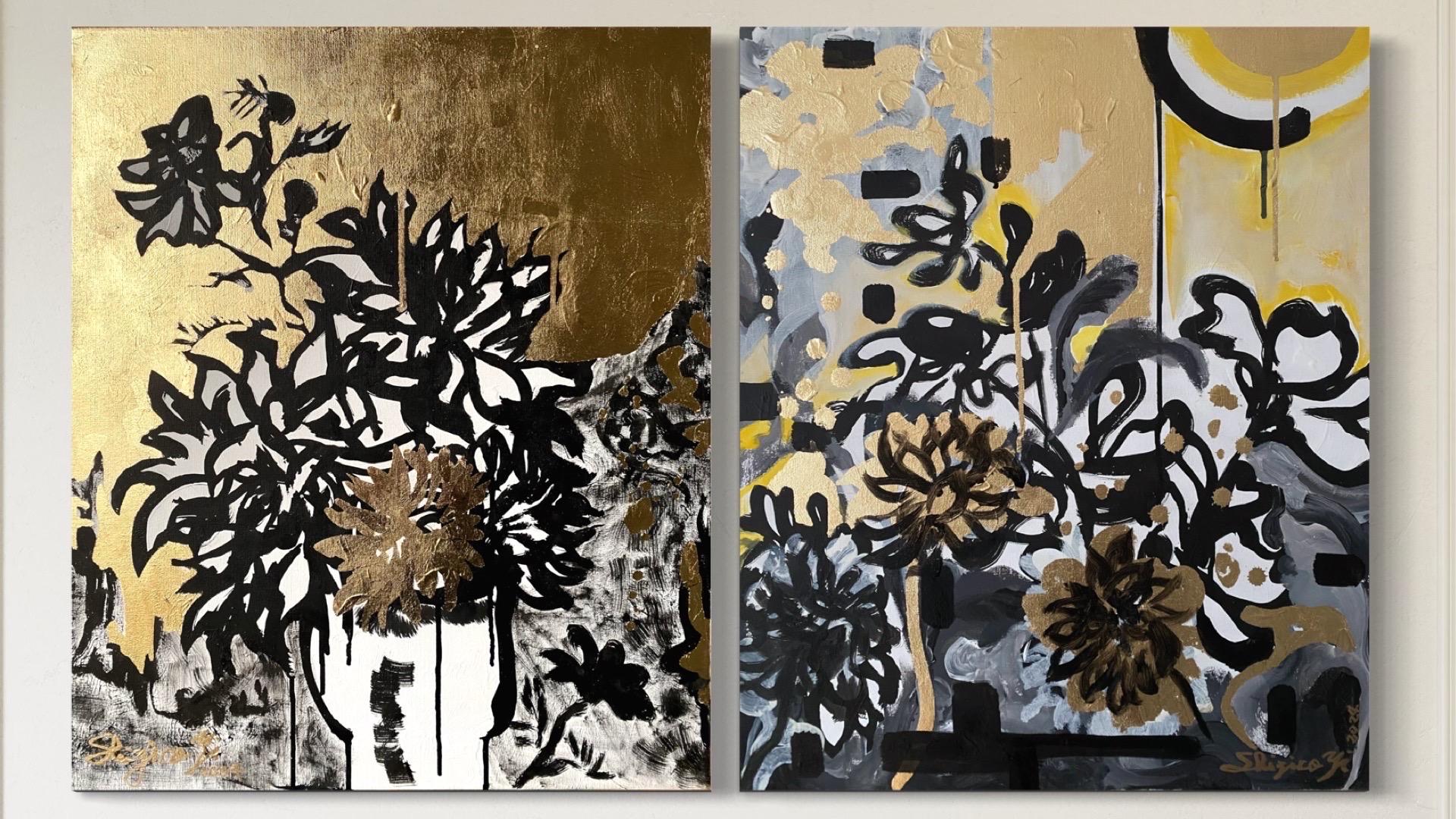Set originale-Nostalgia-British Awarded-Inchiostro a foglia d'oro su tela-DrawingTimeSeries