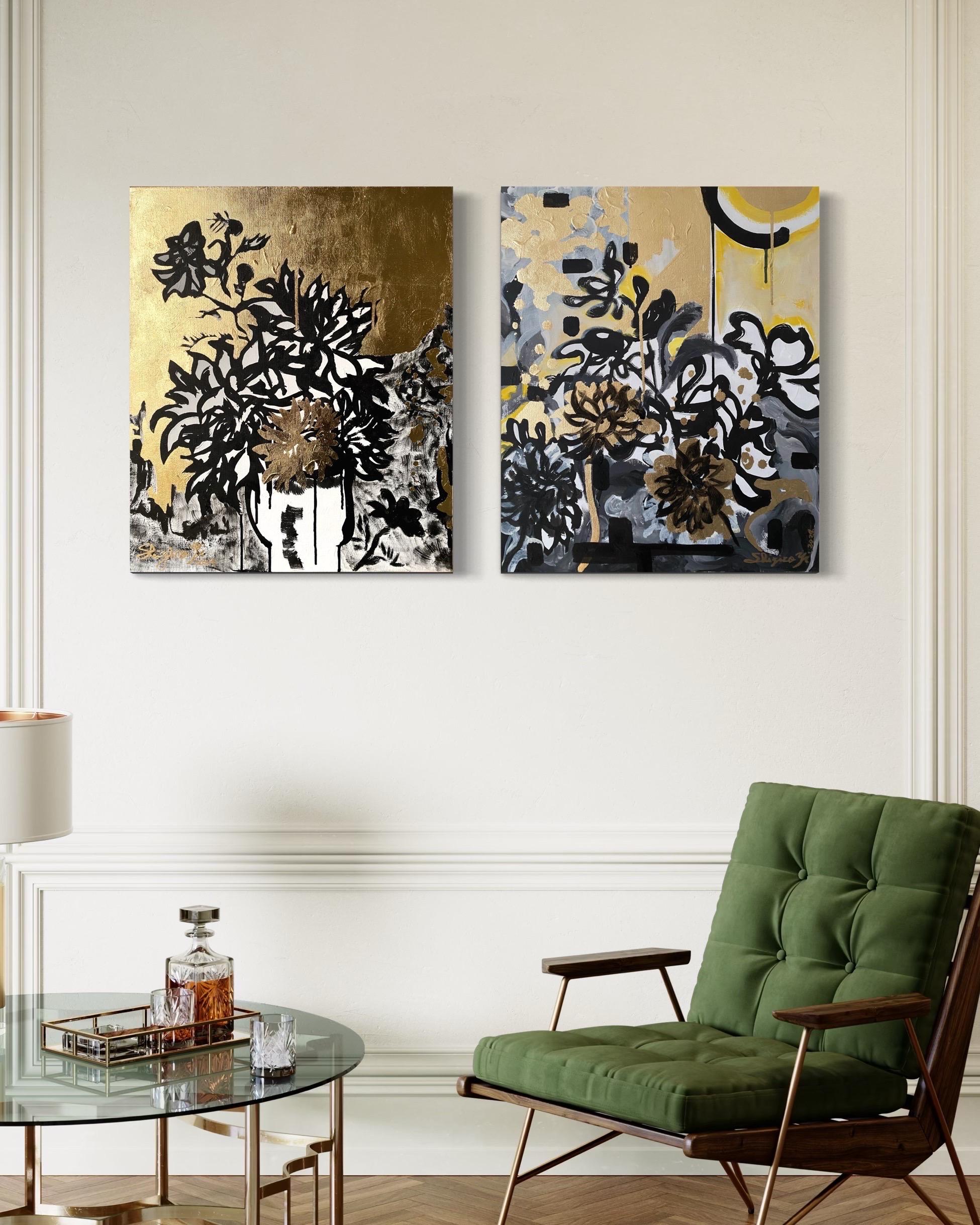 Set originale-Nostalgia-British Awarded-Inchiostro a foglia d'oro su tela-DrawingTimeSeries - Painting di Shizico Yi