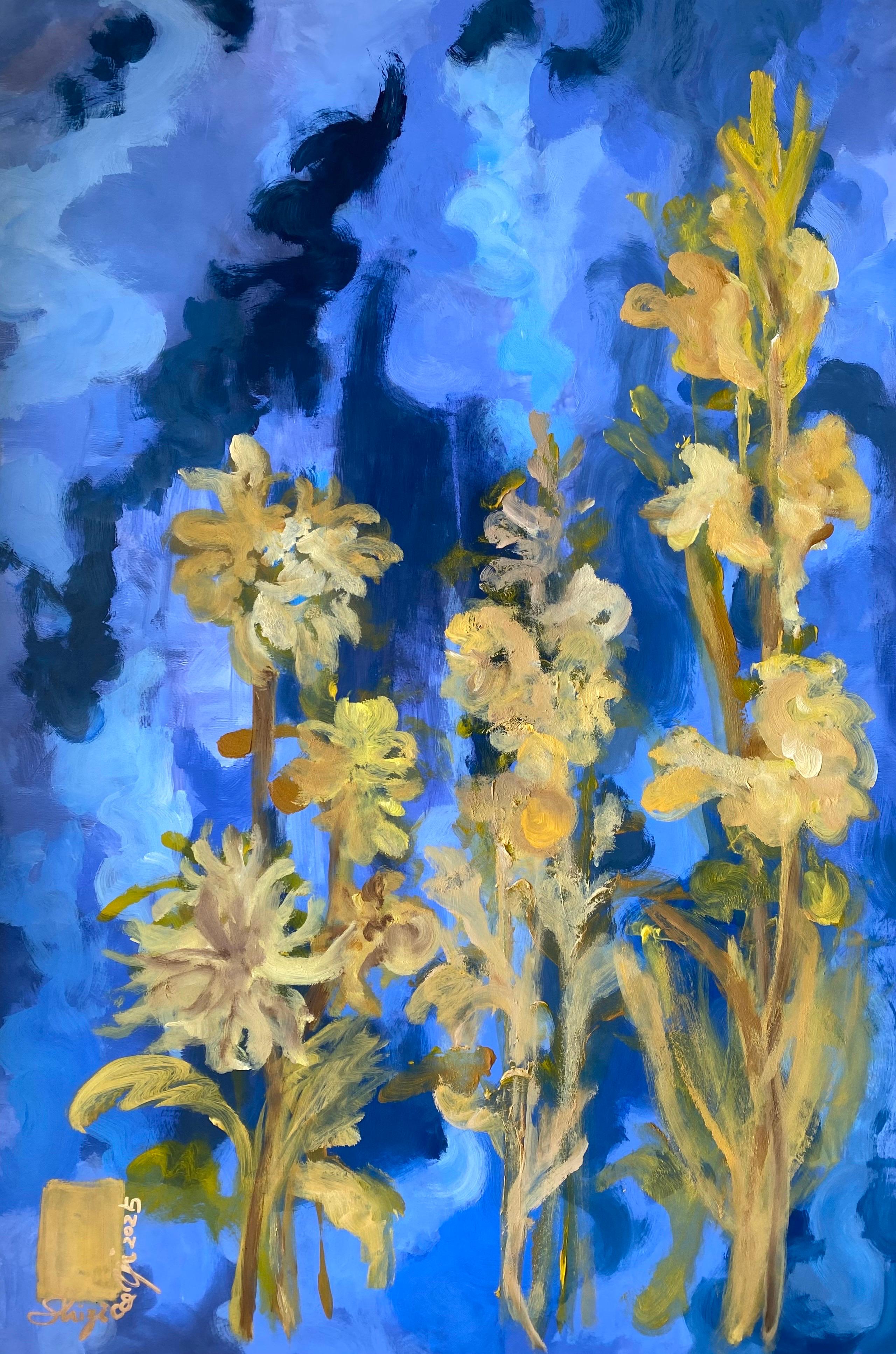 Prueba de artista única grande pintada a mano-Florecimiento nocturno de verano-Artista británico galardonado