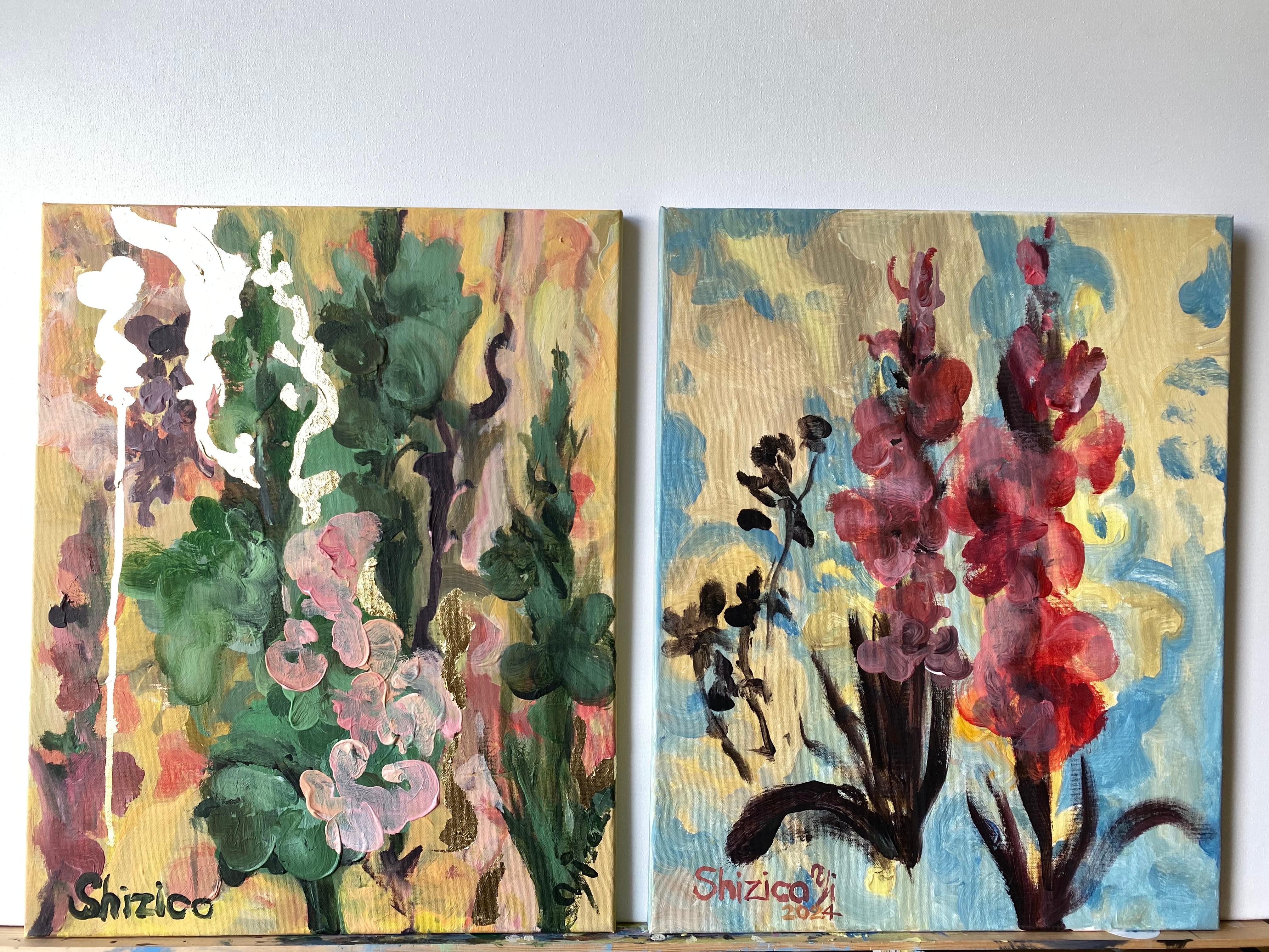 Original Set-Dahlias, Gladiolus in Bloom-Brit Awarded Artist-Abstract Expression For Sale 1
