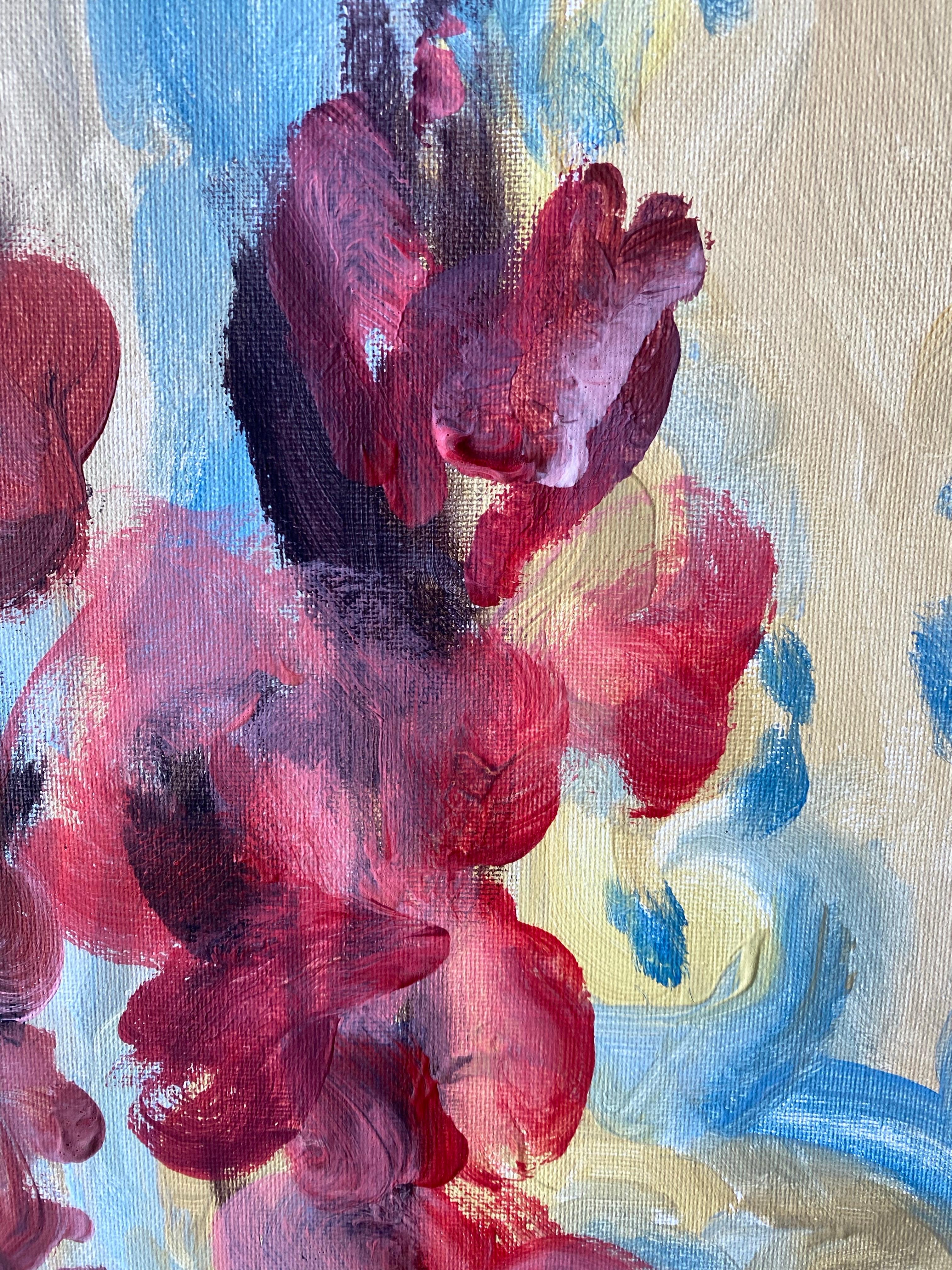 Original Set-Dahlias, Gladiolus in Bloom-Brit Awarded Artist-Abstract Expression For Sale 9