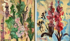 Original Set-Dahlias, Gladiolus in Bloom-Brit Awarded Artist-Abstract Expression