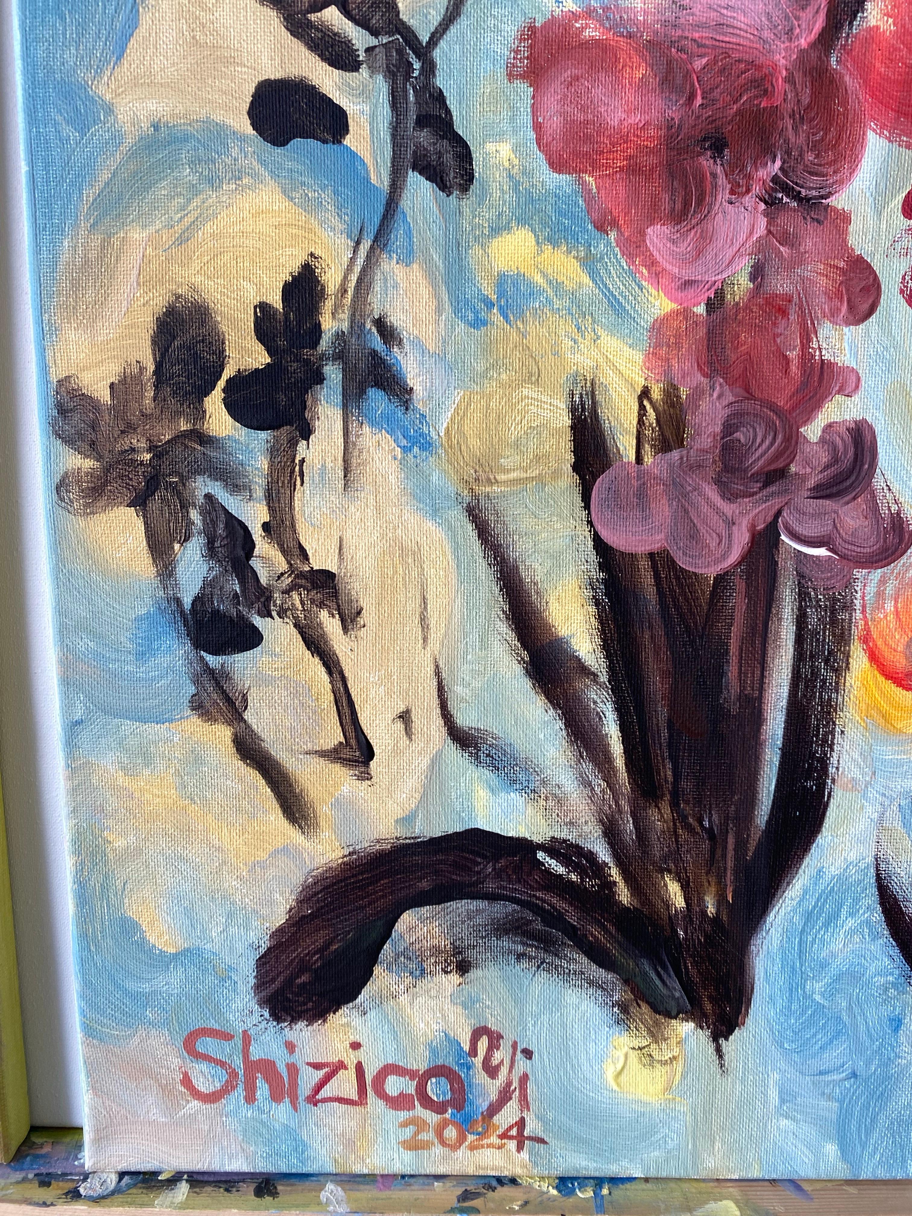 Original Set-Dahlias, Gladiolus in Bloom-Brit Awarded Artist-Abstract Expression For Sale 11