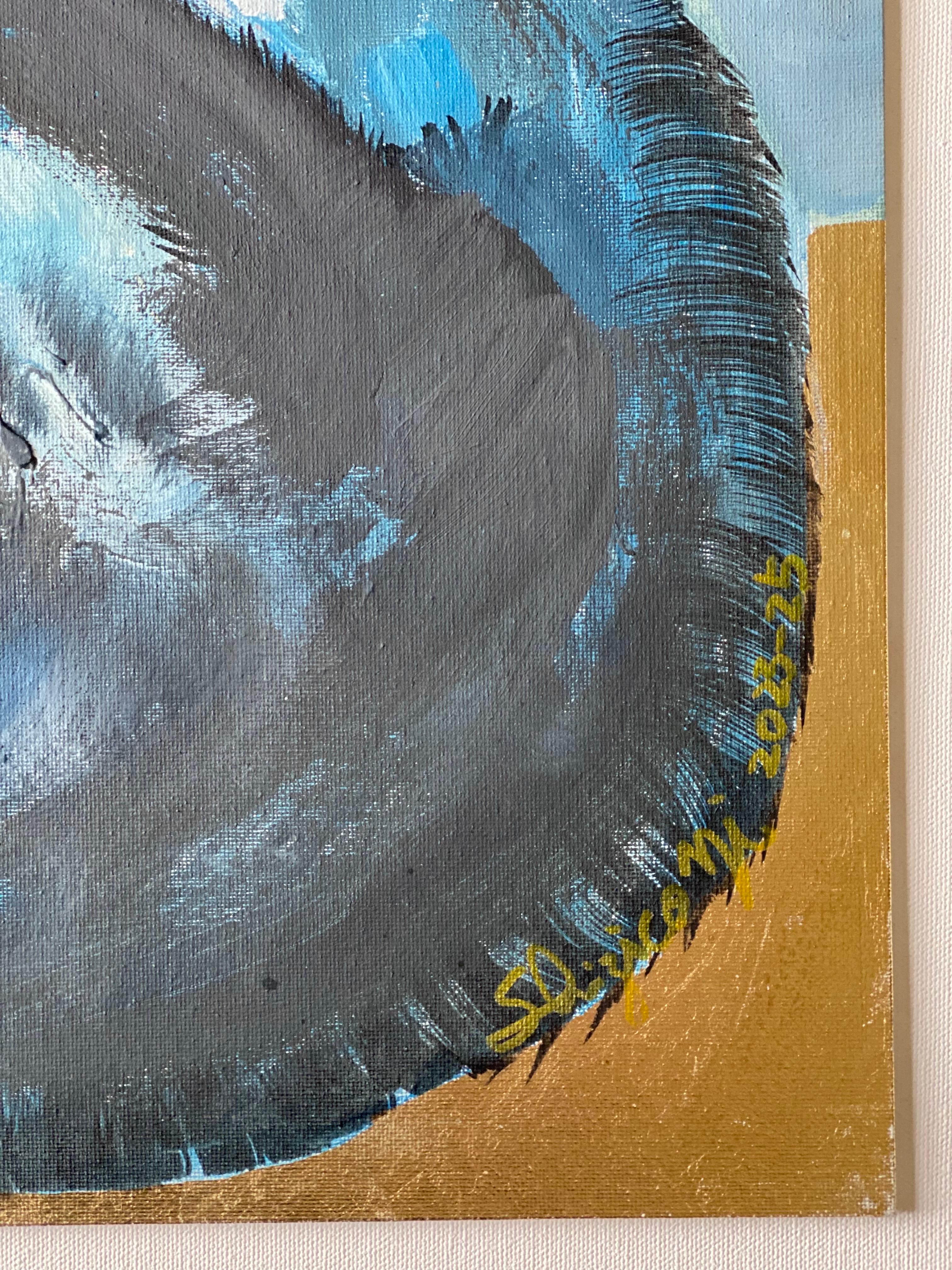 Original-Gato azul-Hoja de oro-Artista británico premiado-expresión surrealista-abstracto - Painting de Shizico Yi