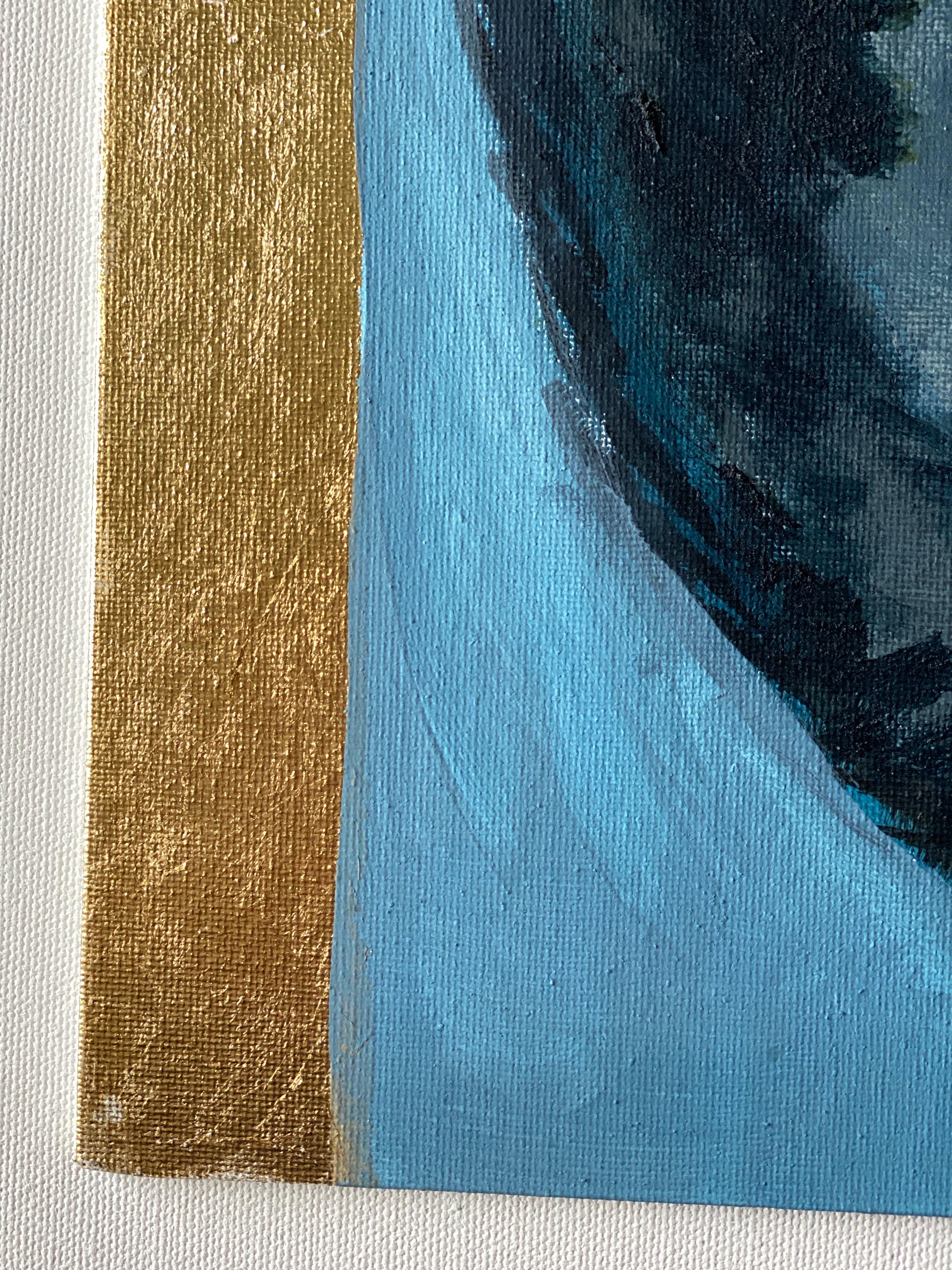 Original-Gato azul-Hoja de oro-Artista británico premiado-expresión surrealista-abstracto en venta 8