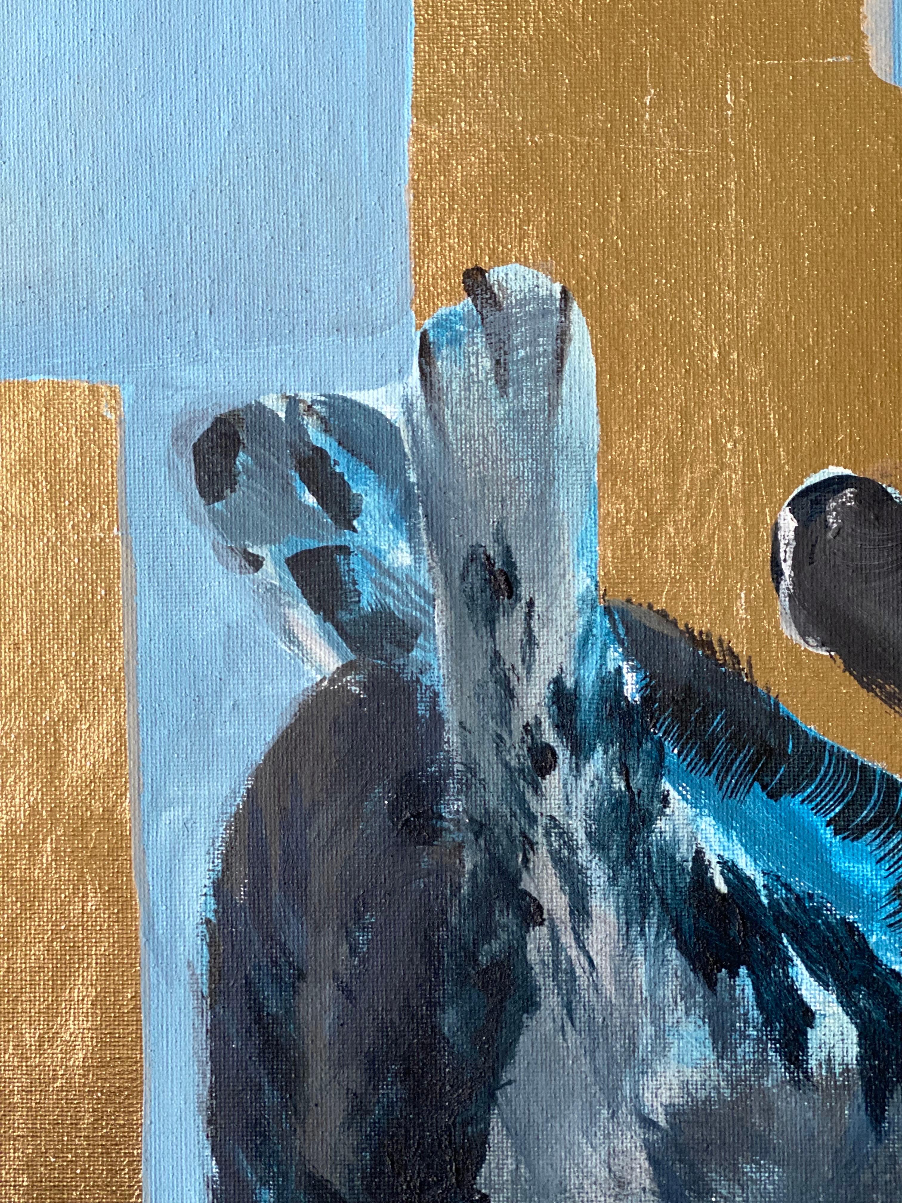Original-Gato azul-Hoja de oro-Artista británico premiado-expresión surrealista-abstracto en venta 3