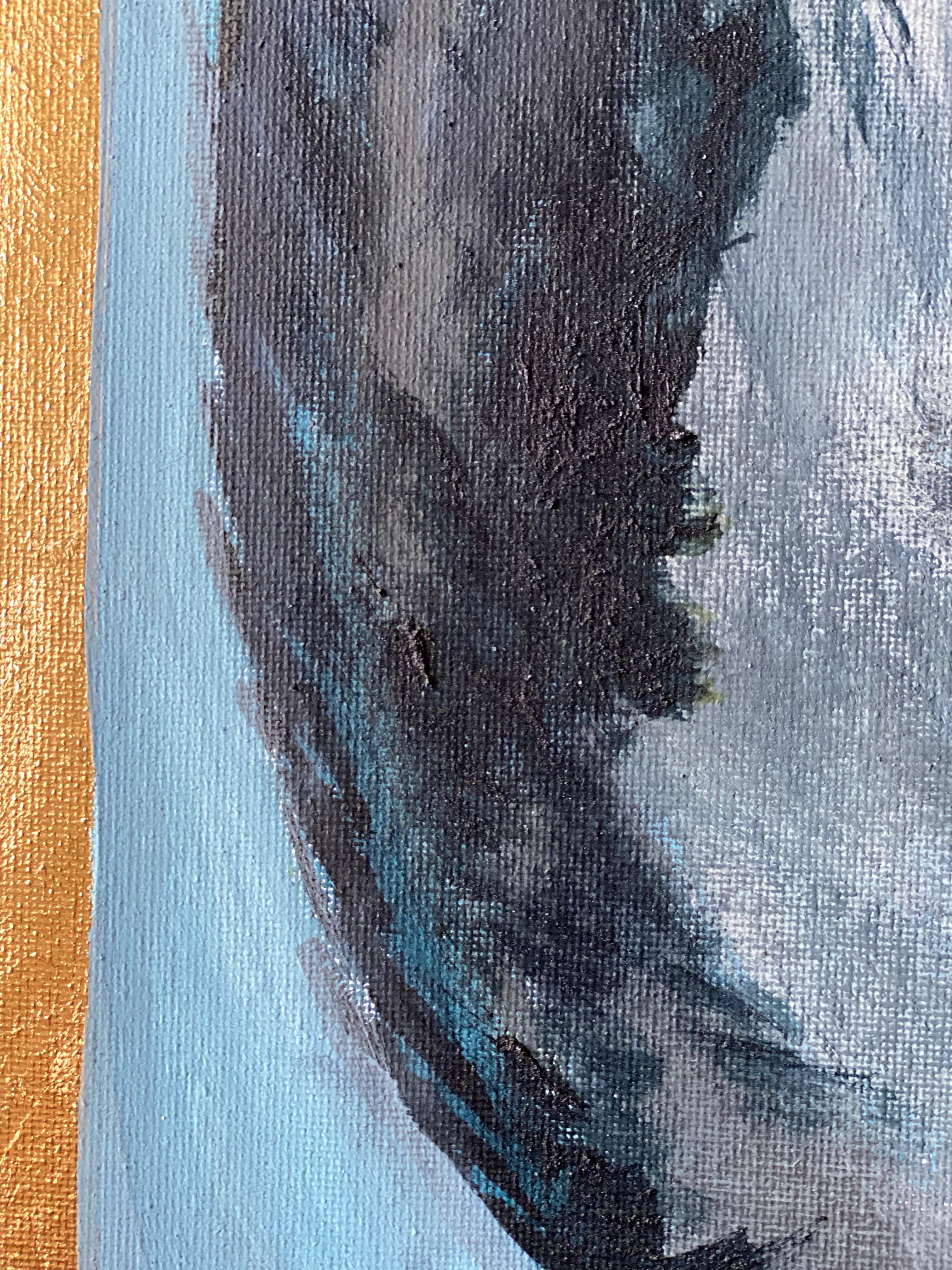 Original-Gato azul-Hoja de oro-Artista británico premiado-expresión surrealista-abstracto en venta 6