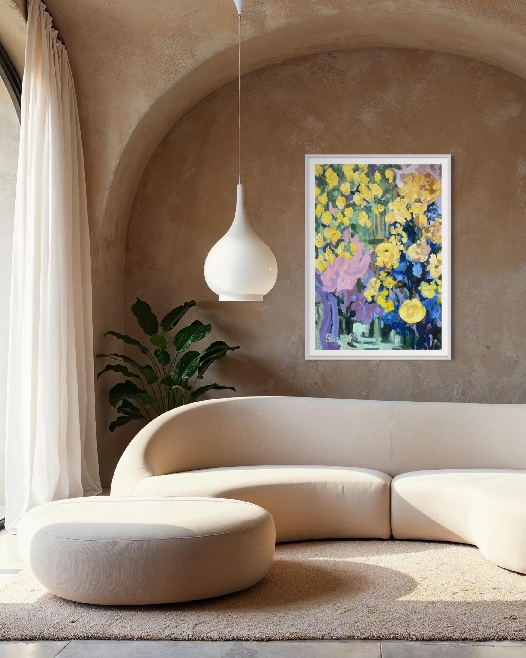 Prova d'artista dipinta a mano-Lemon Rose Cottage-Artista britannico premiato-Grande pezzo unico - Print di Shizico Yi