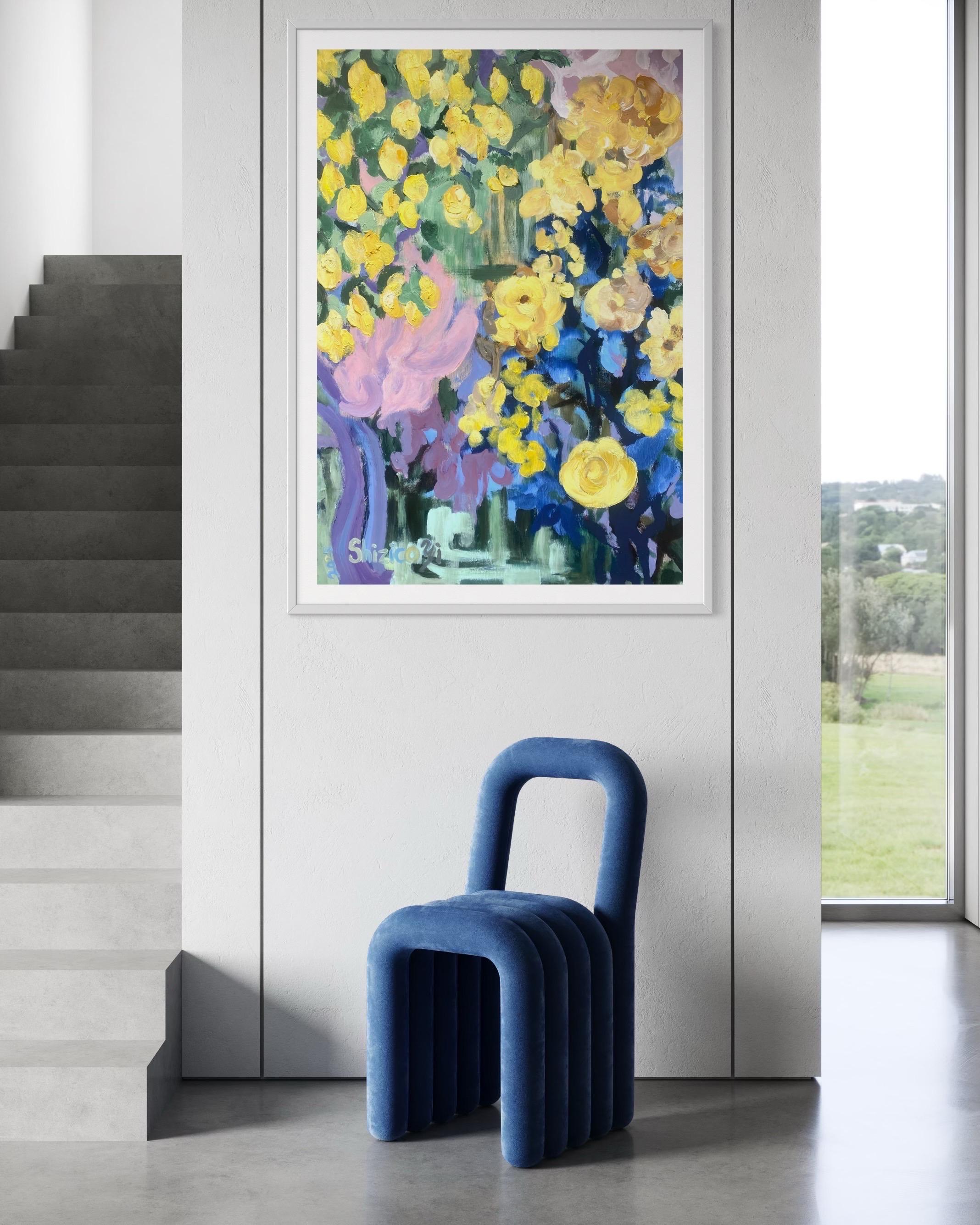 Prova d'artista dipinta a mano-Lemon Rose Cottage-Artista britannico premiato-Grande pezzo unico - Print Impressionismo astratto di Shizico Yi
