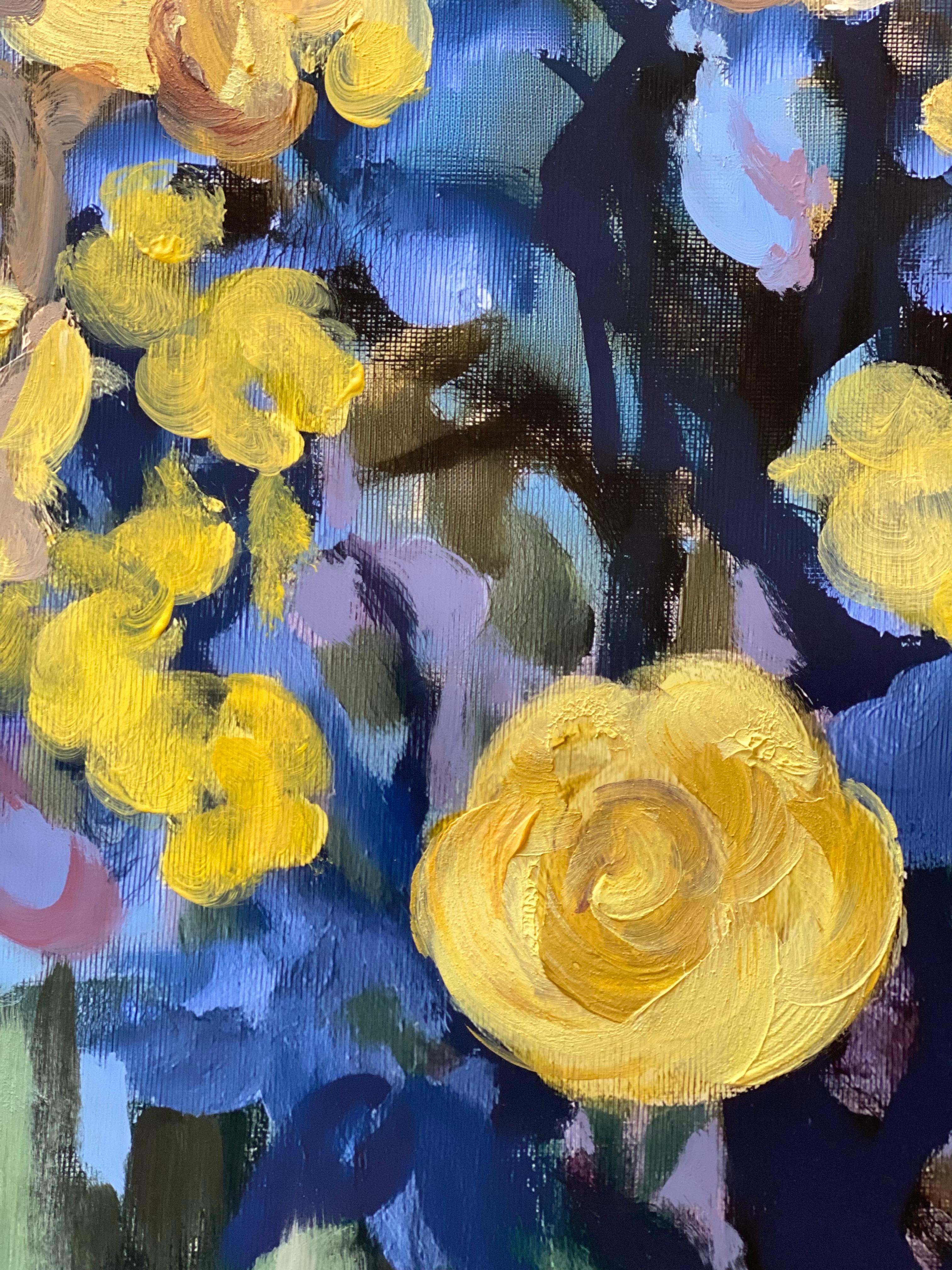 Prova d'artista dipinta a mano-Lemon Rose Cottage-Artista britannico premiato-Grande pezzo unico - Abstract Print Marrone di Shizico Yi