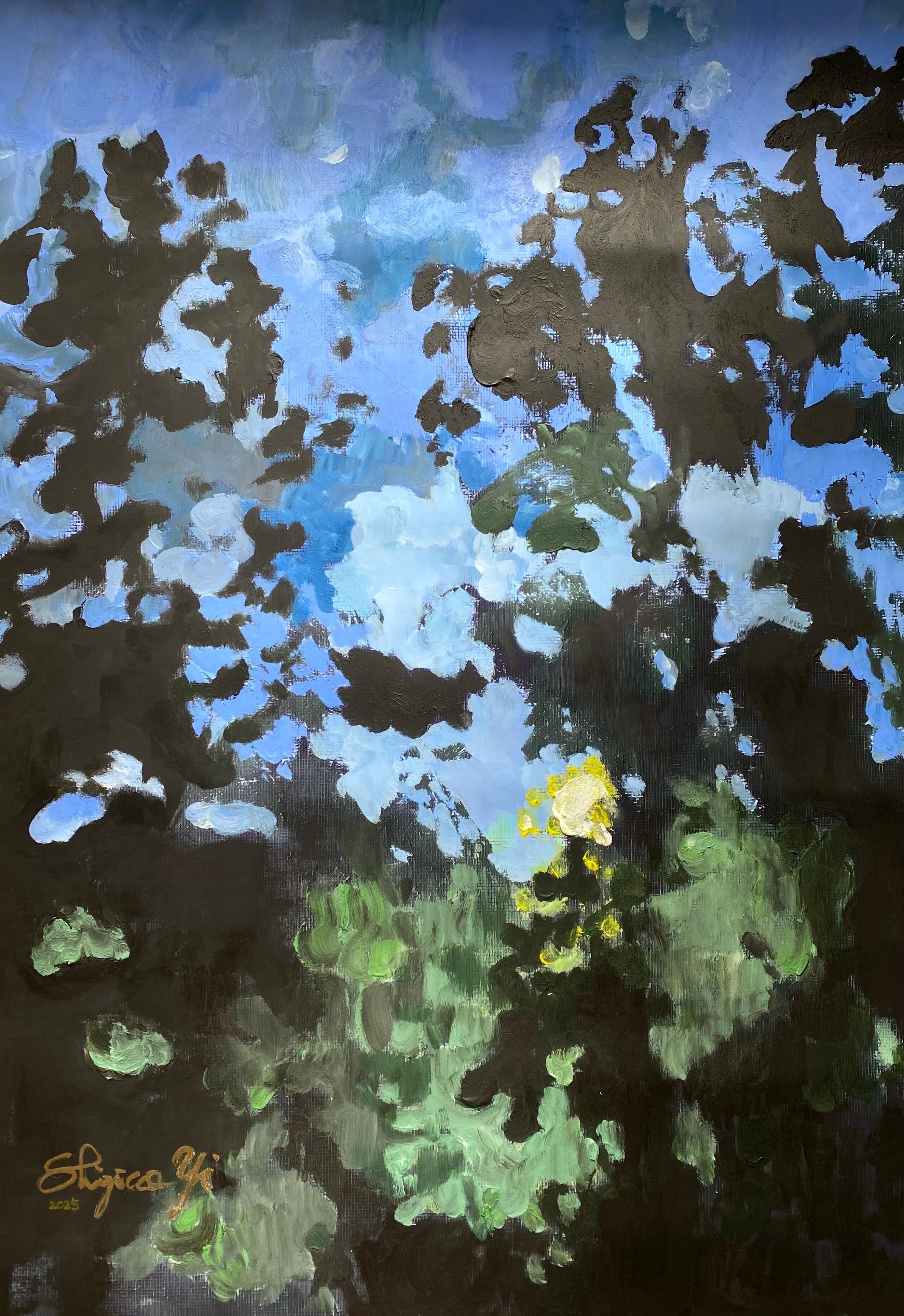 Landscape Print de Shizico Yi - Edición pintada a mano#1-La noche-Artista británico galardonado-Aire de plomo en la noche