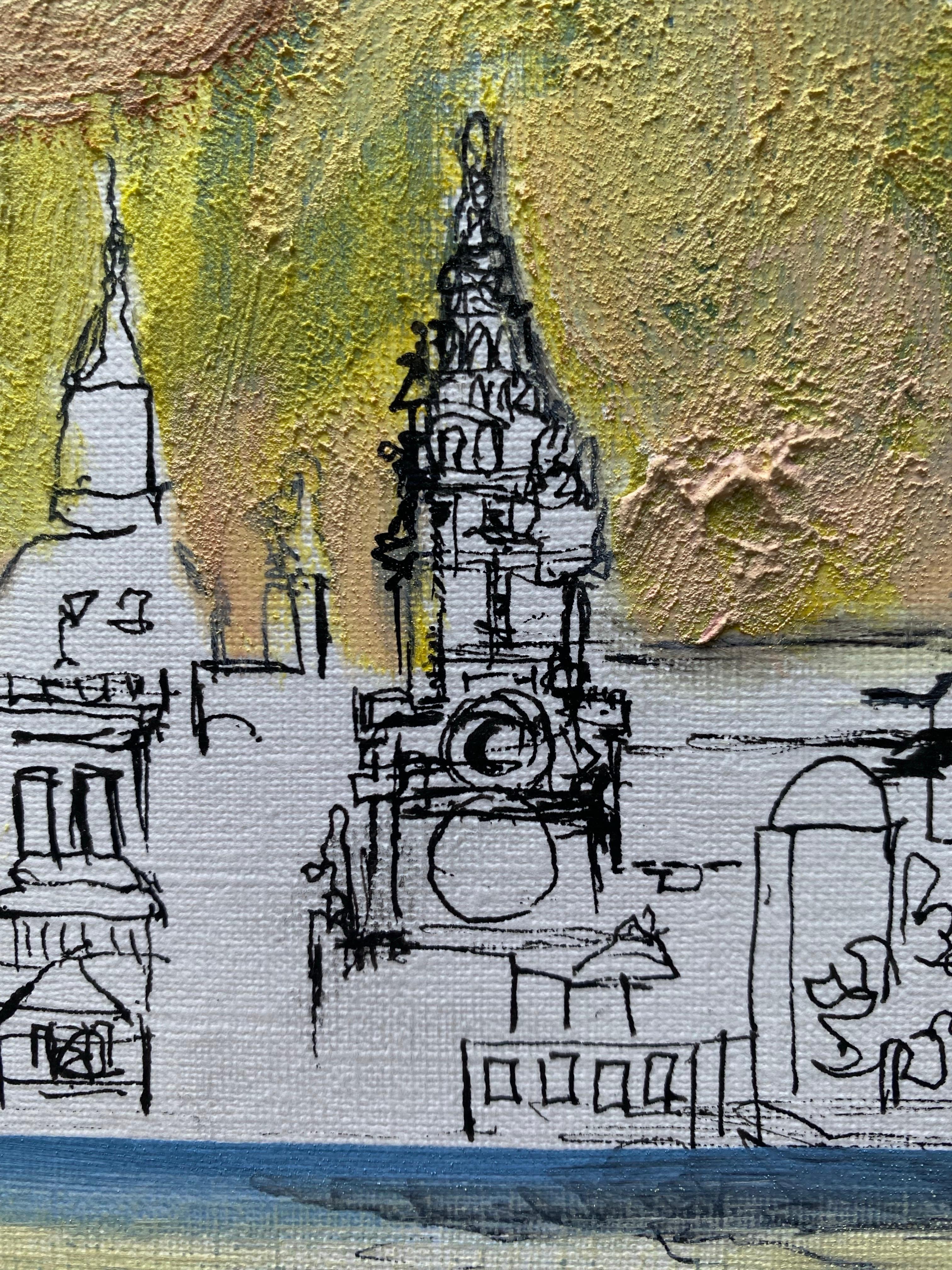 De la serie Londres con amor-Artista británico premiado-Tinta y óleo Dibujo sobre papel en venta 6