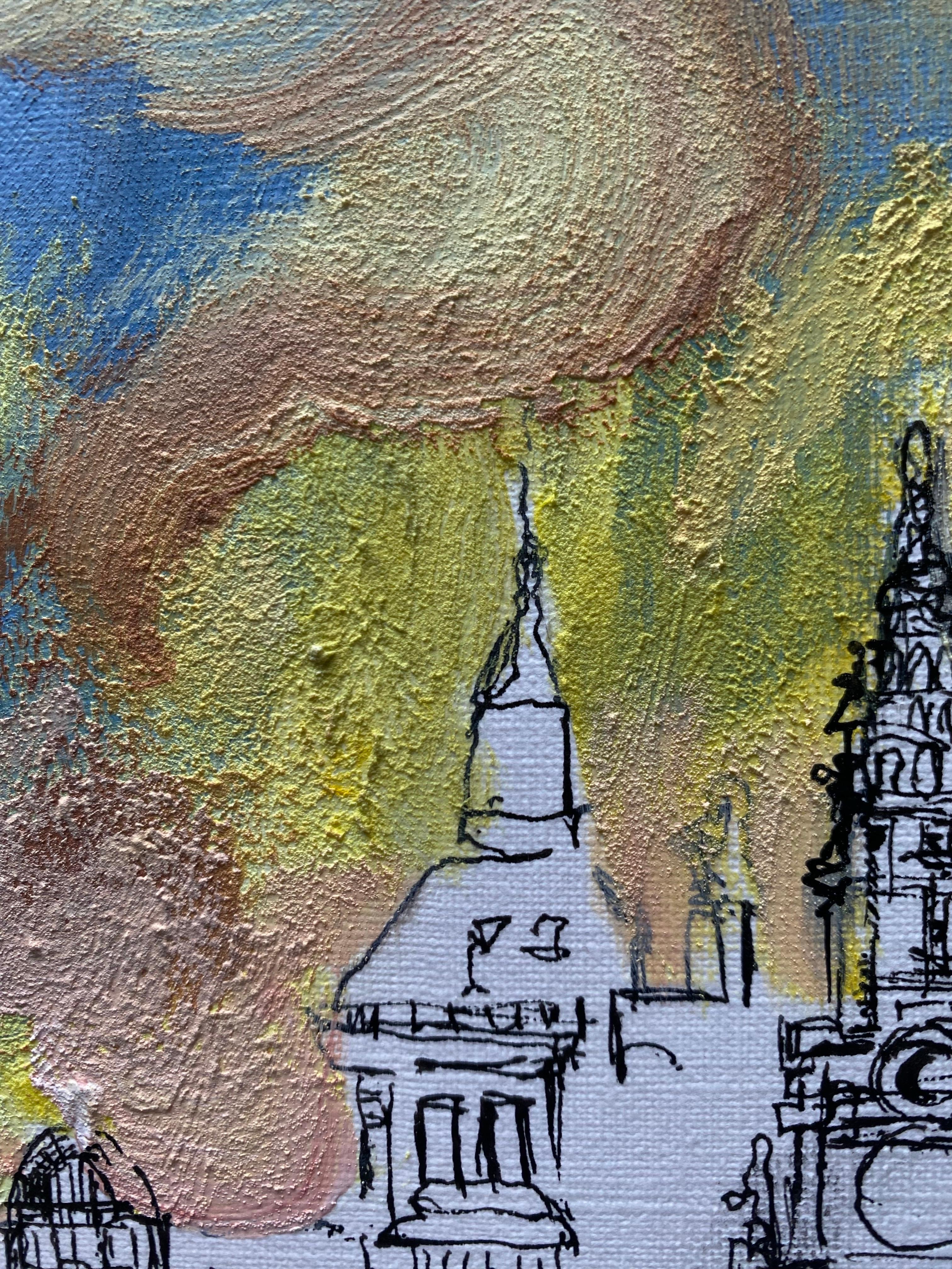 De la serie Londres con amor-Artista británico premiado-Tinta y óleo Dibujo sobre papel en venta 7