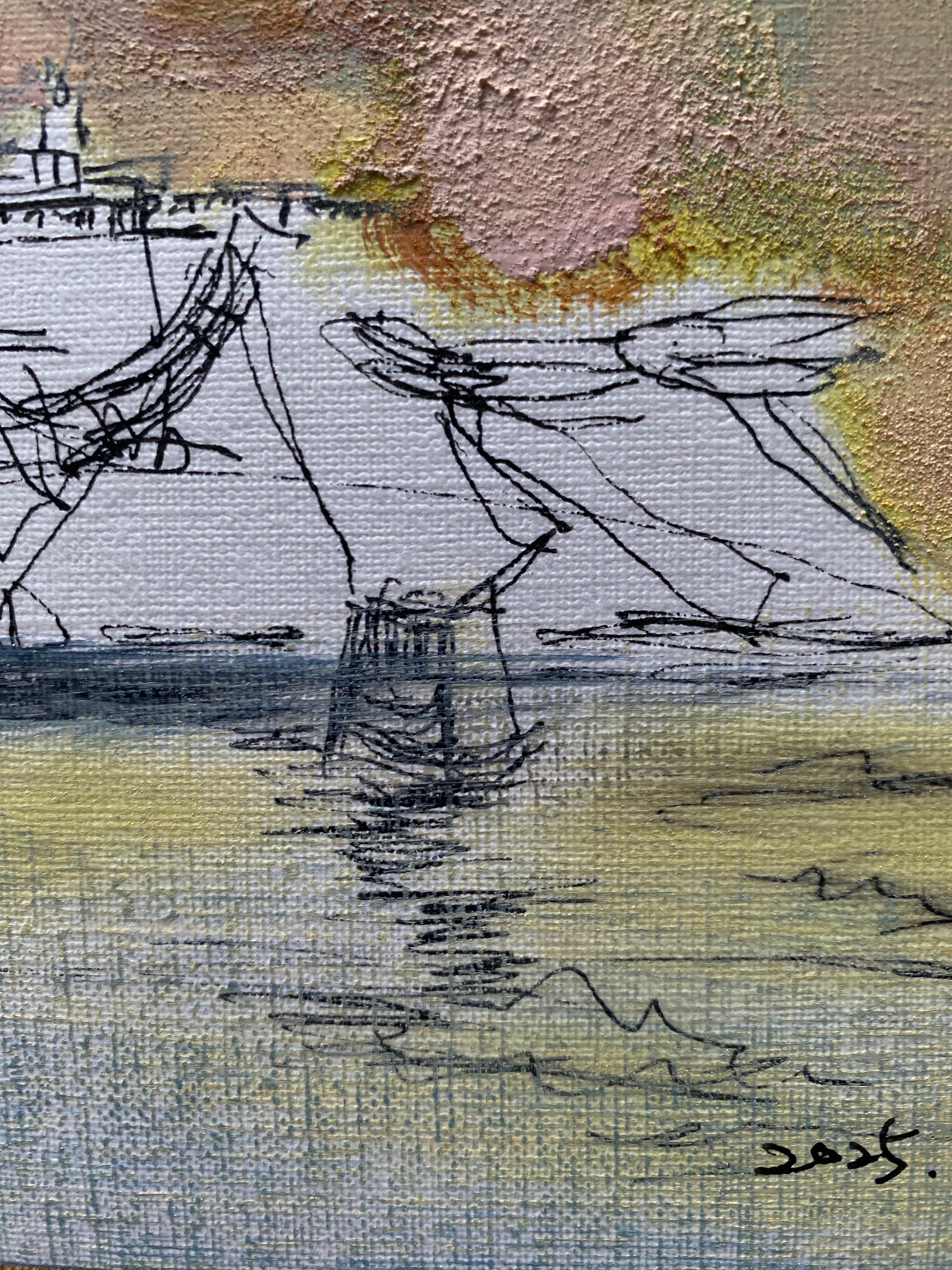 De la serie Londres con amor-Artista británico premiado-Tinta y óleo Dibujo sobre papel en venta 8