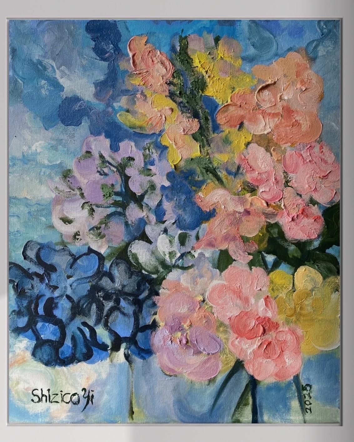 Originale-Summer Bloom Series-Artista britannico premiato-Impasto-oil-plein air garden in vendita 15
