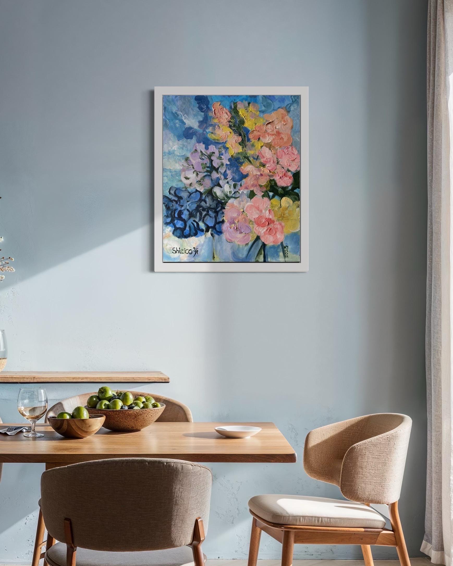 Originale-Summer Bloom Series-Artista britannico premiato-Impasto-oil-plein air garden - Painting di Shizico Yi