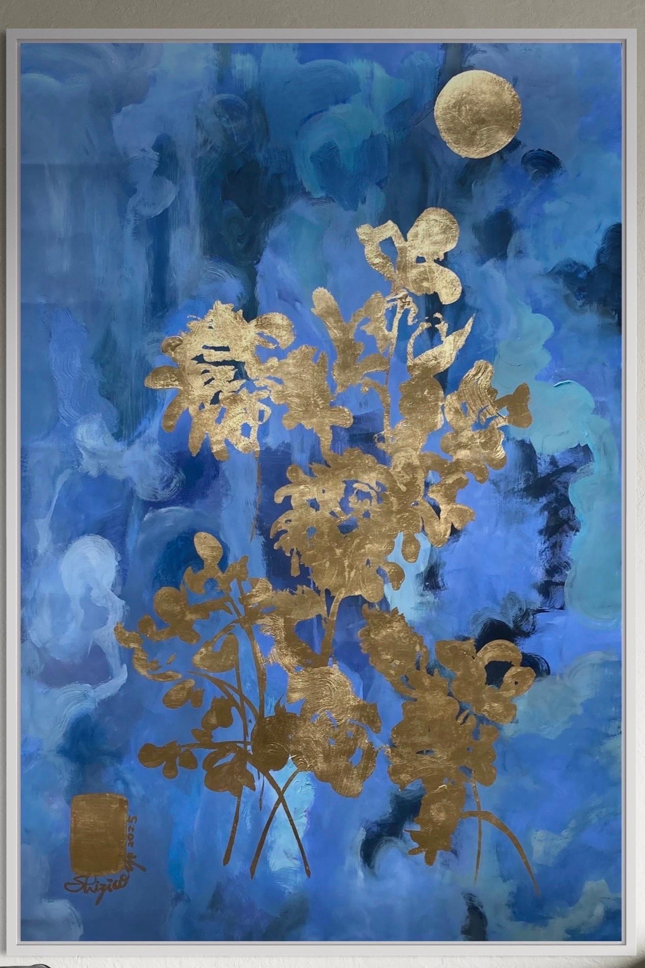 August Moon-Unit of One only Proof-Hand painted-British Awarded Artist-Gold Leaf - Abstract Expressionist Print by Shizico Yi