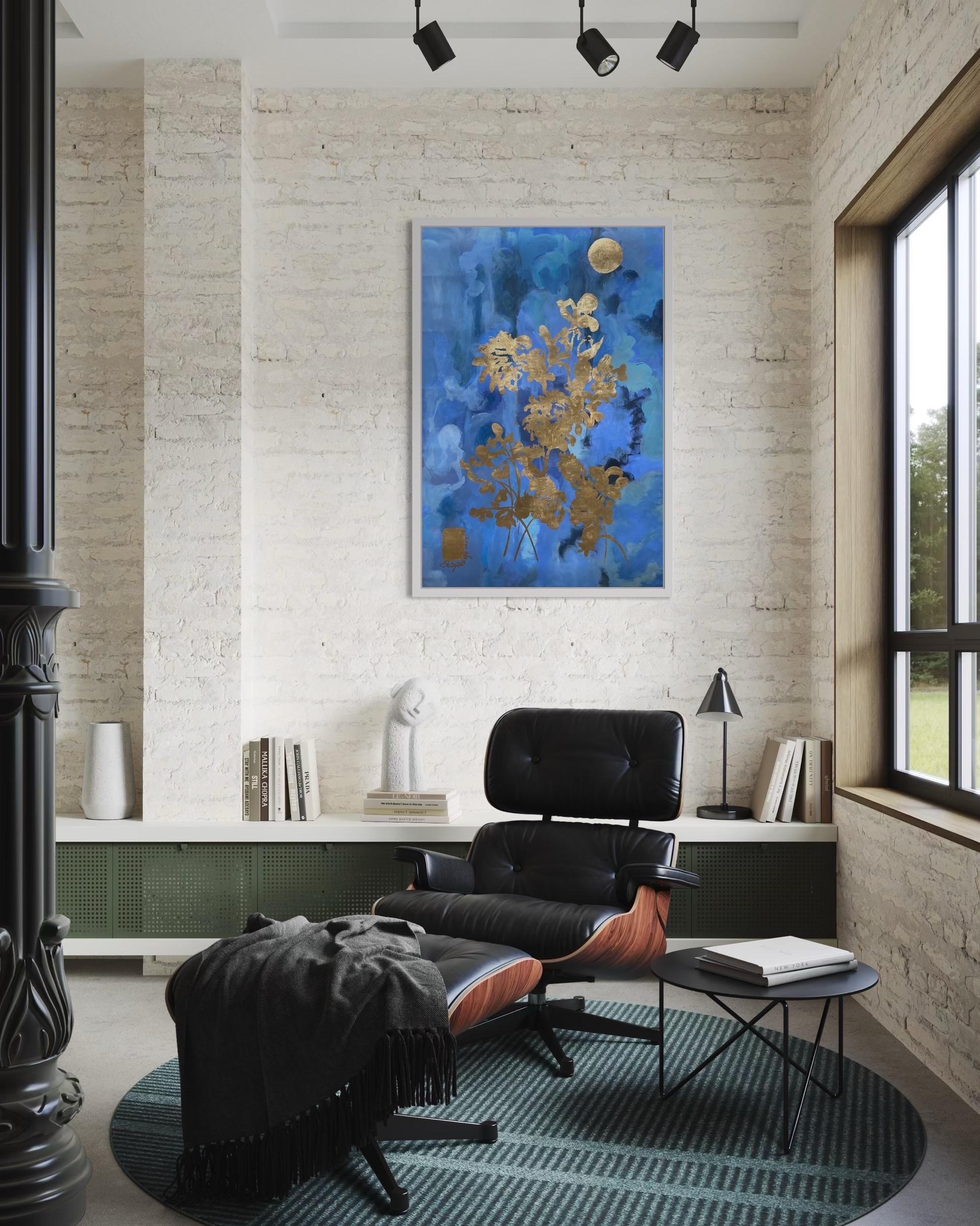 August Moon-Unit of One only Proof-Hand painted-British Awarded Artist-Gold Leaf For Sale 4
