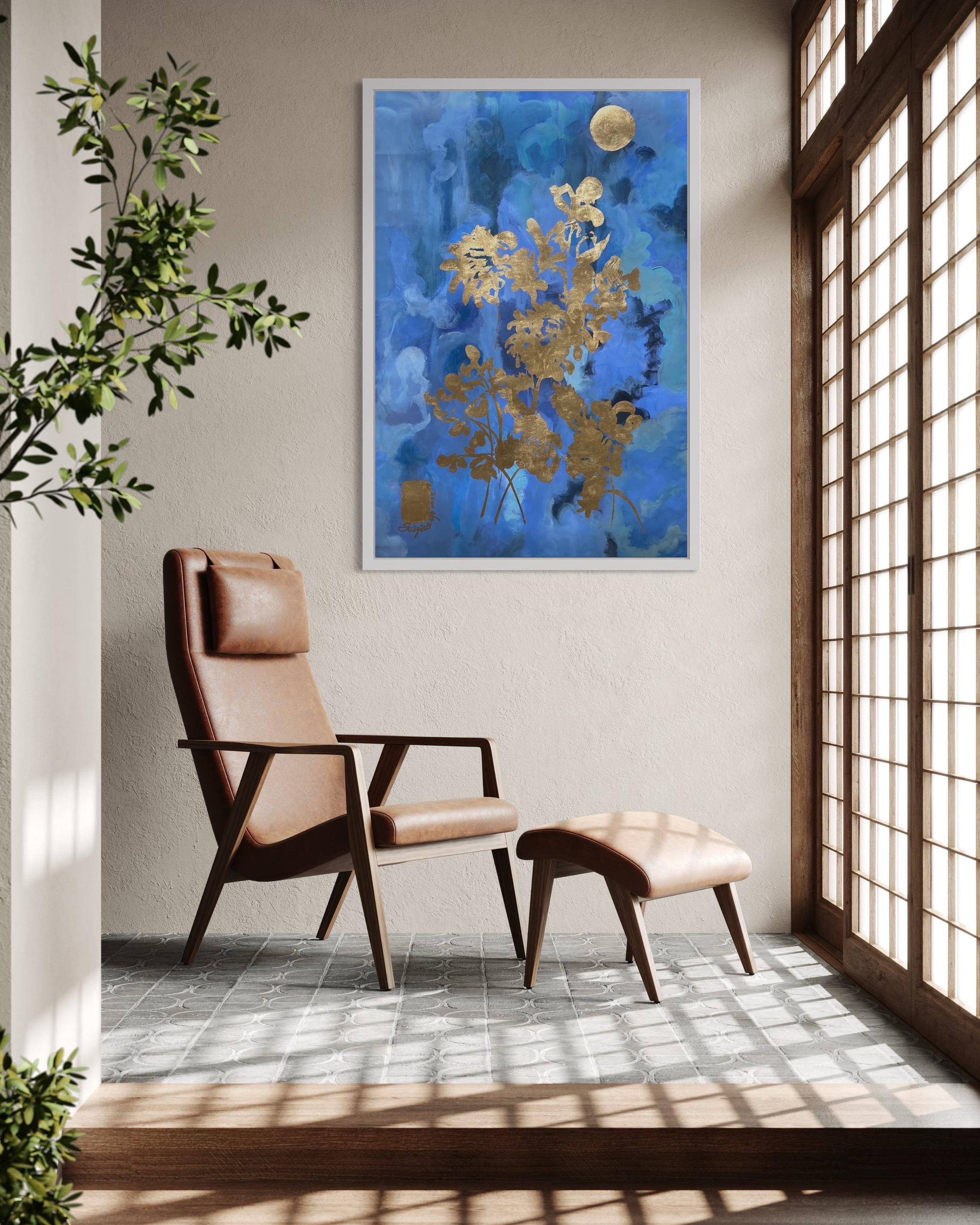 August Moon-Unit of One only Proof-Hand painted-British Awarded Artist-Gold Leaf - Print by Shizico Yi