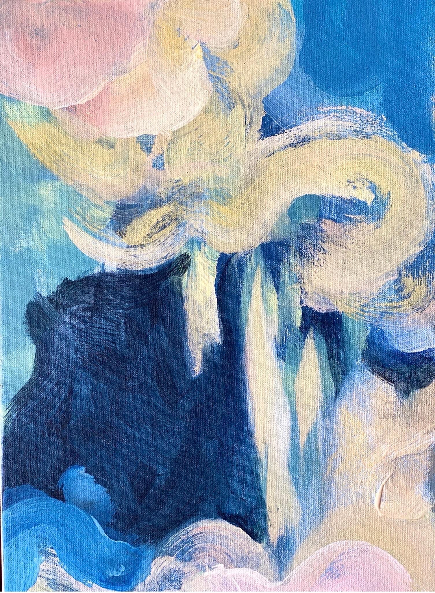 Having a Cigarette among Pink and Blue-pure 18K Gold Leaf-British Awarded Artist For Sale 10