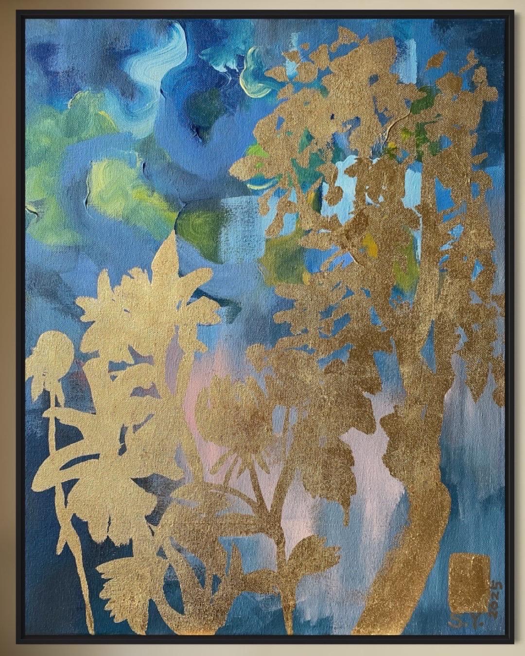Original-Landscape Memory-British Awarded Artist-Gold Leaf, huile sur toile - Impressionnisme Painting par Shizico Yi