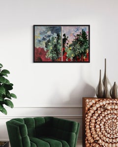 Dittico originale-Sunset Song-Artista britannico premiato-Plein Air sera olio