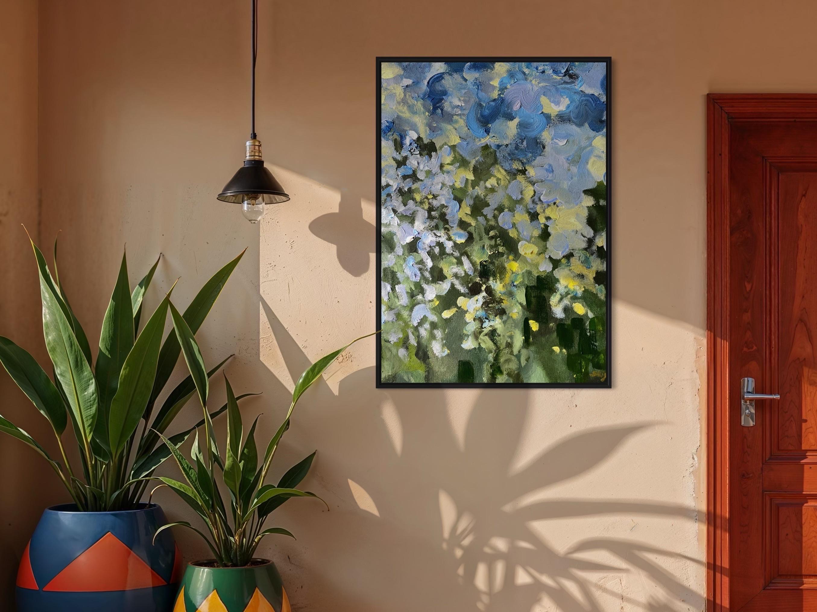 Hand Painted Edition No1-Sunset Song with Blue and Green-British Awarded Artist - Gray Landscape Print by Shizico Yi