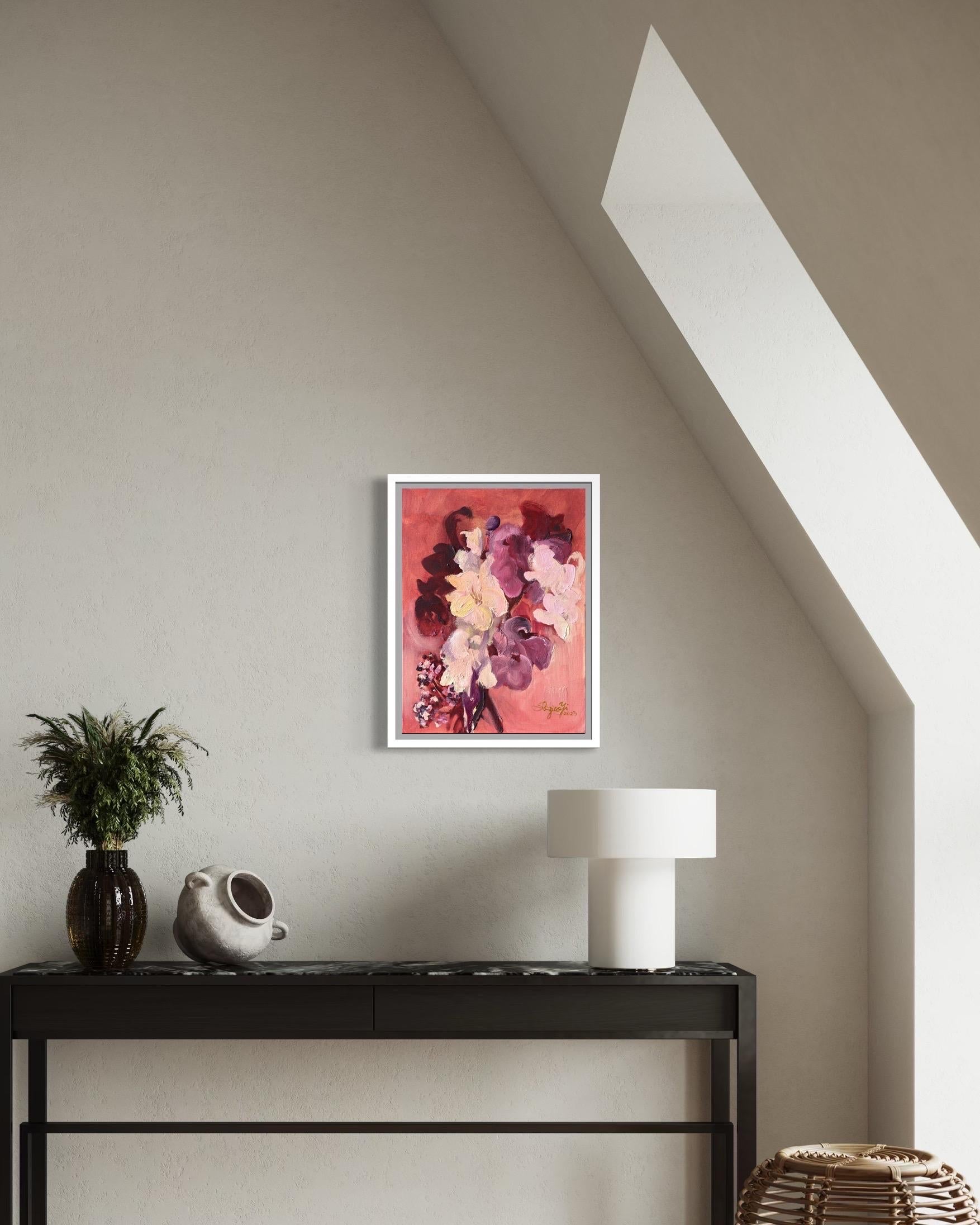 Original Triptych-Gladiolus, Dahlias, and Elderberry-British Awarded Artist-oil For Sale 1