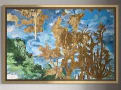 Original - Mémoire de paysage - Grand paysage marin - Artiste britannique récompensé - Feuille d'or, huile