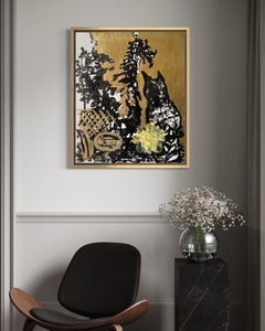 Original-Cat, Pond, Trellis with Lime Trees-British Awarded Artist-Gold Leaf+Ink