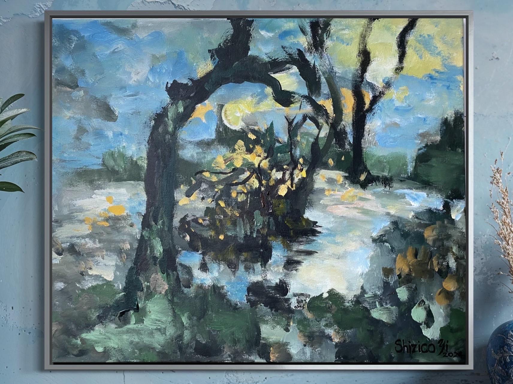 Original-Day and Night : Summer to Autumn-British Awarded Artist-oil canvases - Abstract Expressionist Painting by Shizico Yi 