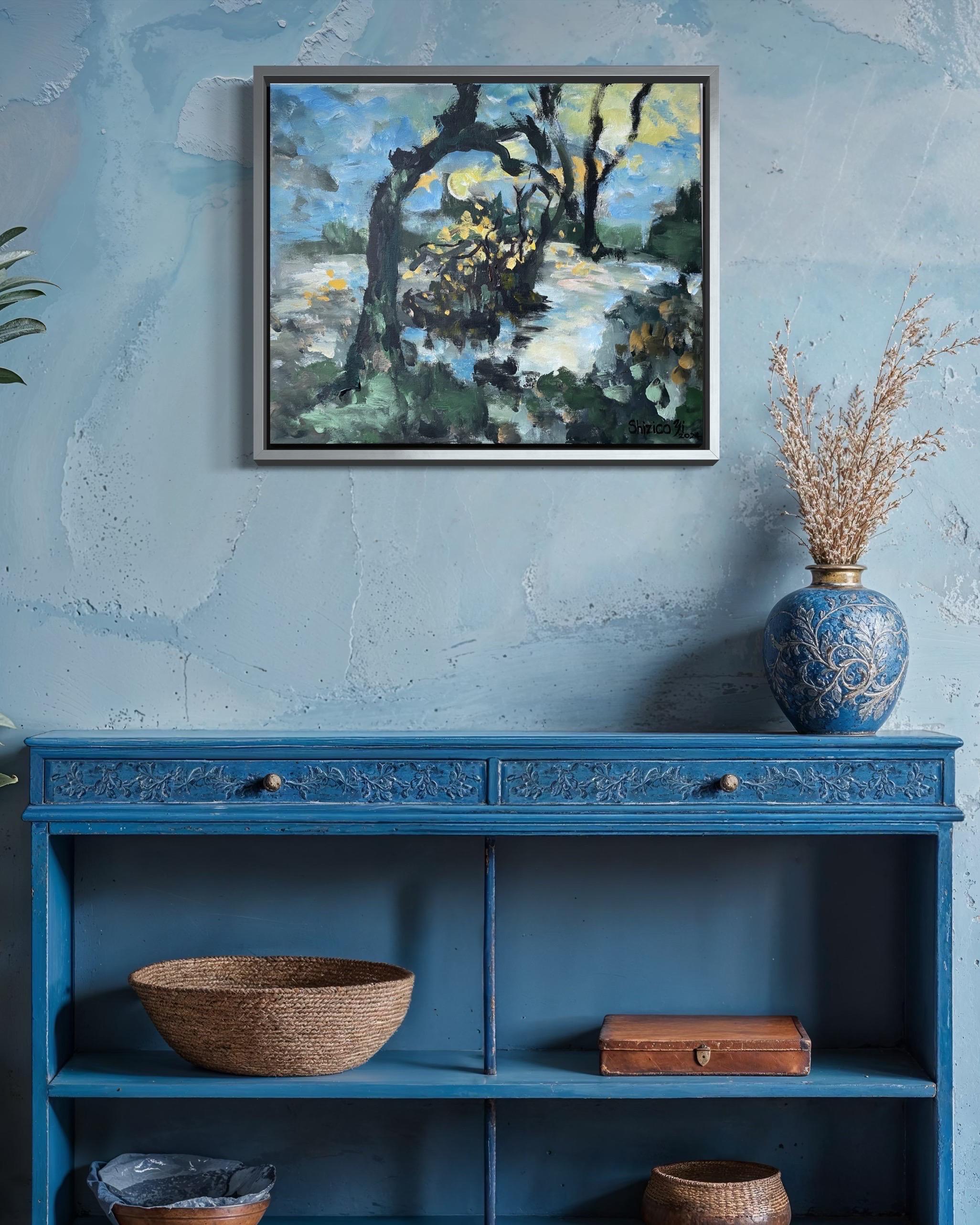 Original-Day and Night : Summer to Autumn-British Awarded Artist-oil canvases - Black Abstract Painting by Shizico Yi 