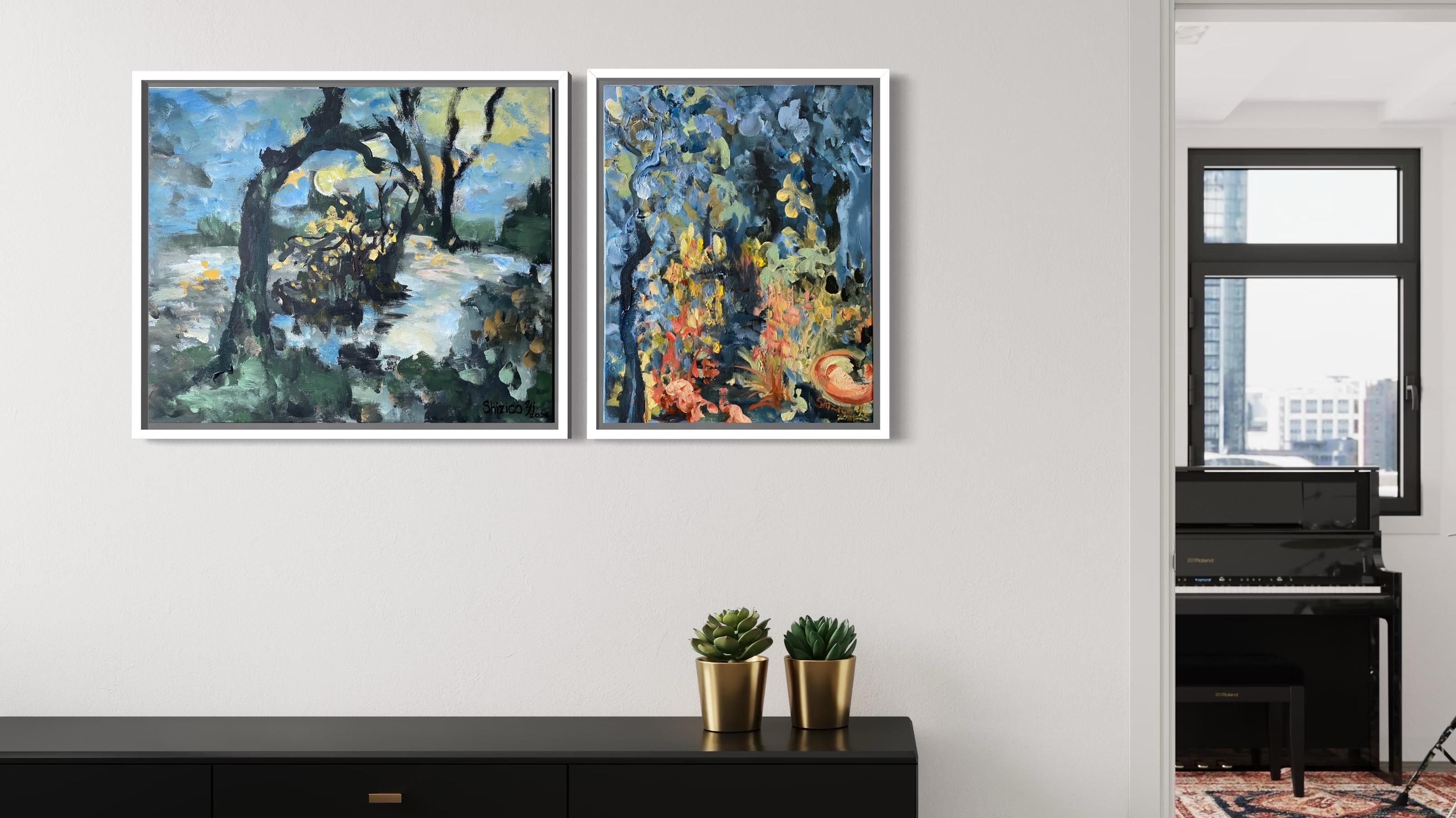Original-Day and Night : Summer to Autumn-British Awarded Artist-oil canvases - Painting by Shizico Yi 