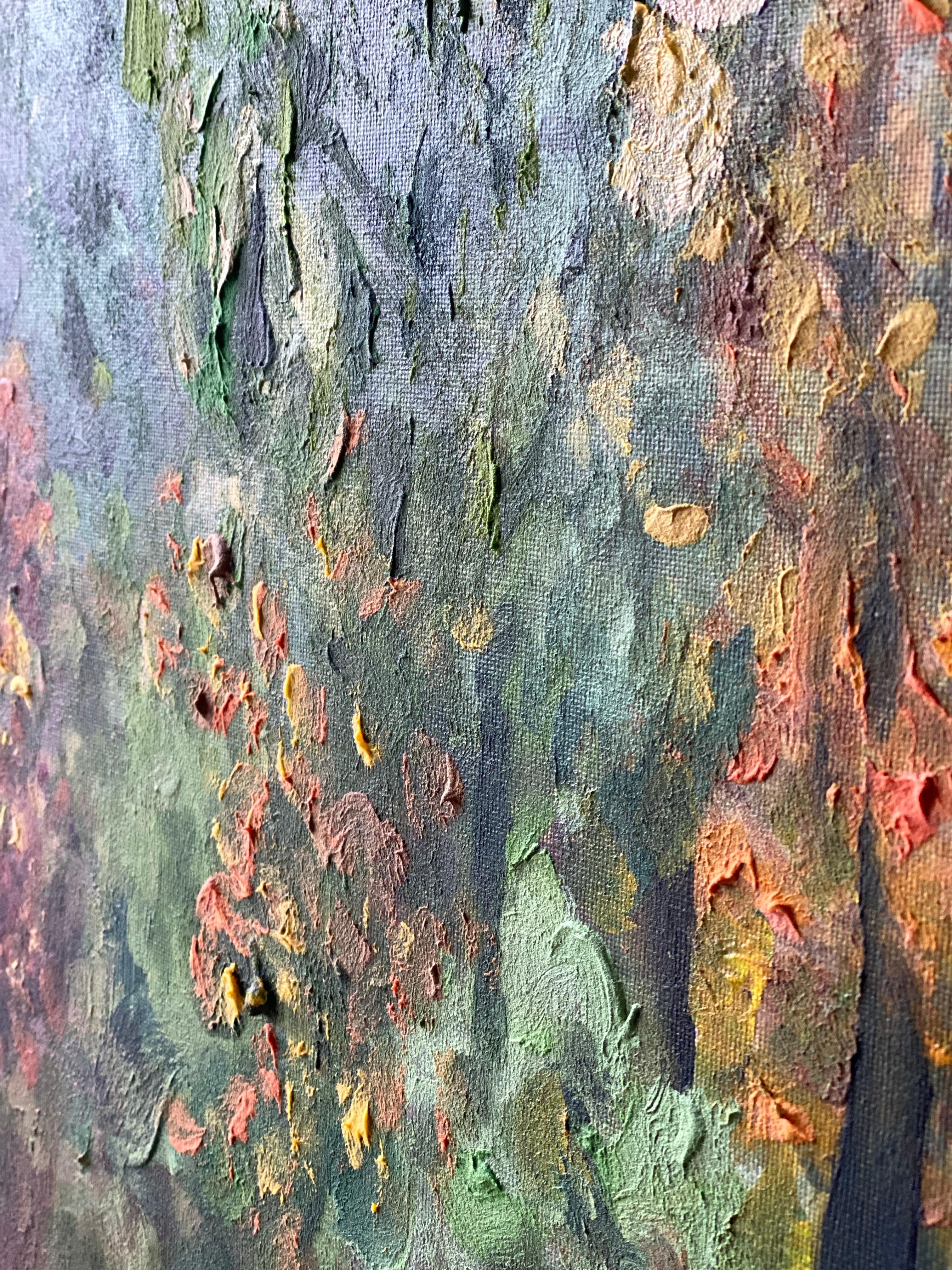 Original - Chemin de tilleuls en automne - Artistique britannique primé - en plein air - Toile à l'huile - Marron Abstract Painting par Shizico Yi