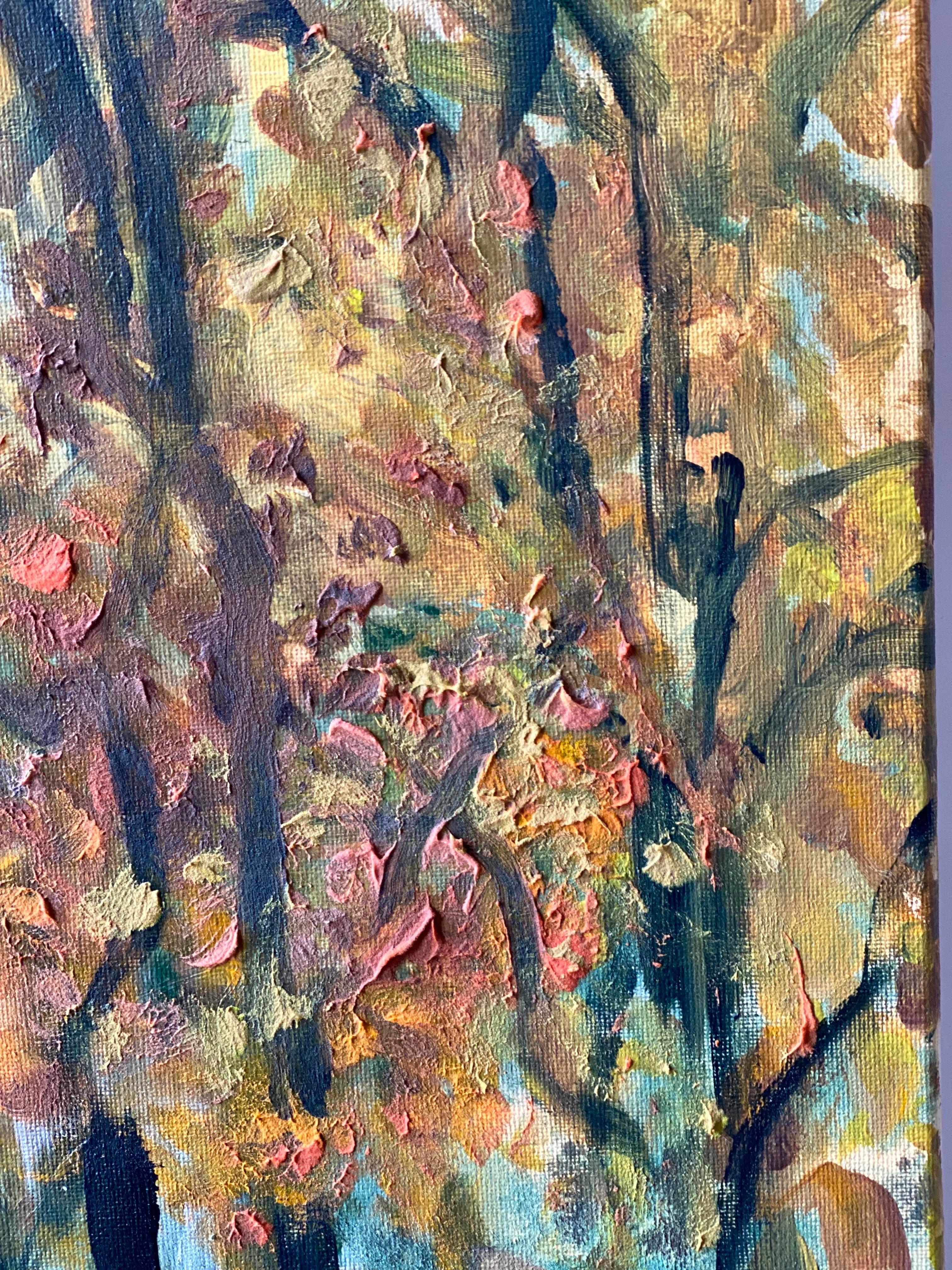 Original - Chemin de tilleuls en automne - Artistique britannique primé - en plein air - Toile à l'huile en vente 5