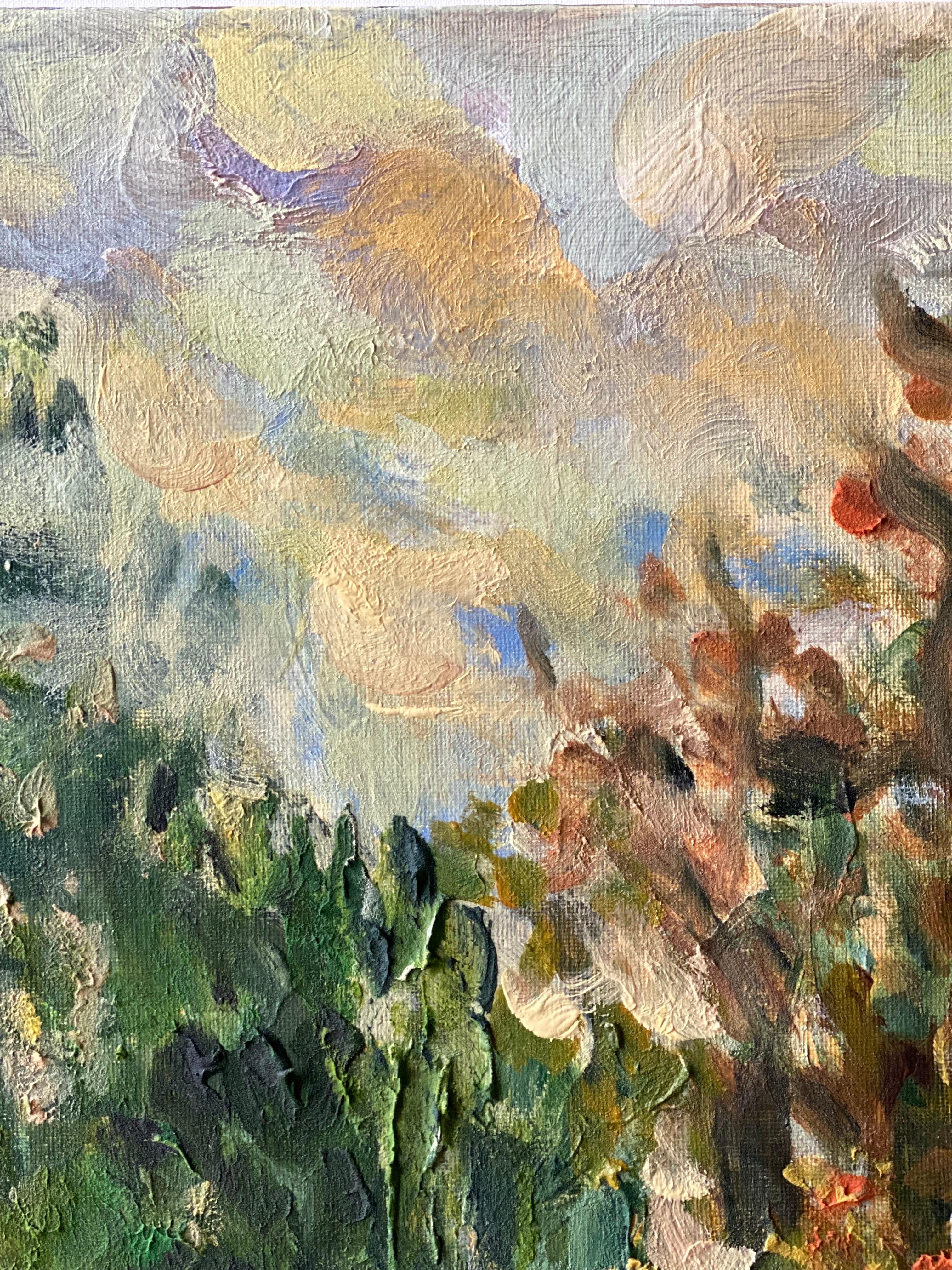 Original - Chemin de tilleuls en automne - Artistique britannique primé - en plein air - Toile à l'huile en vente 8