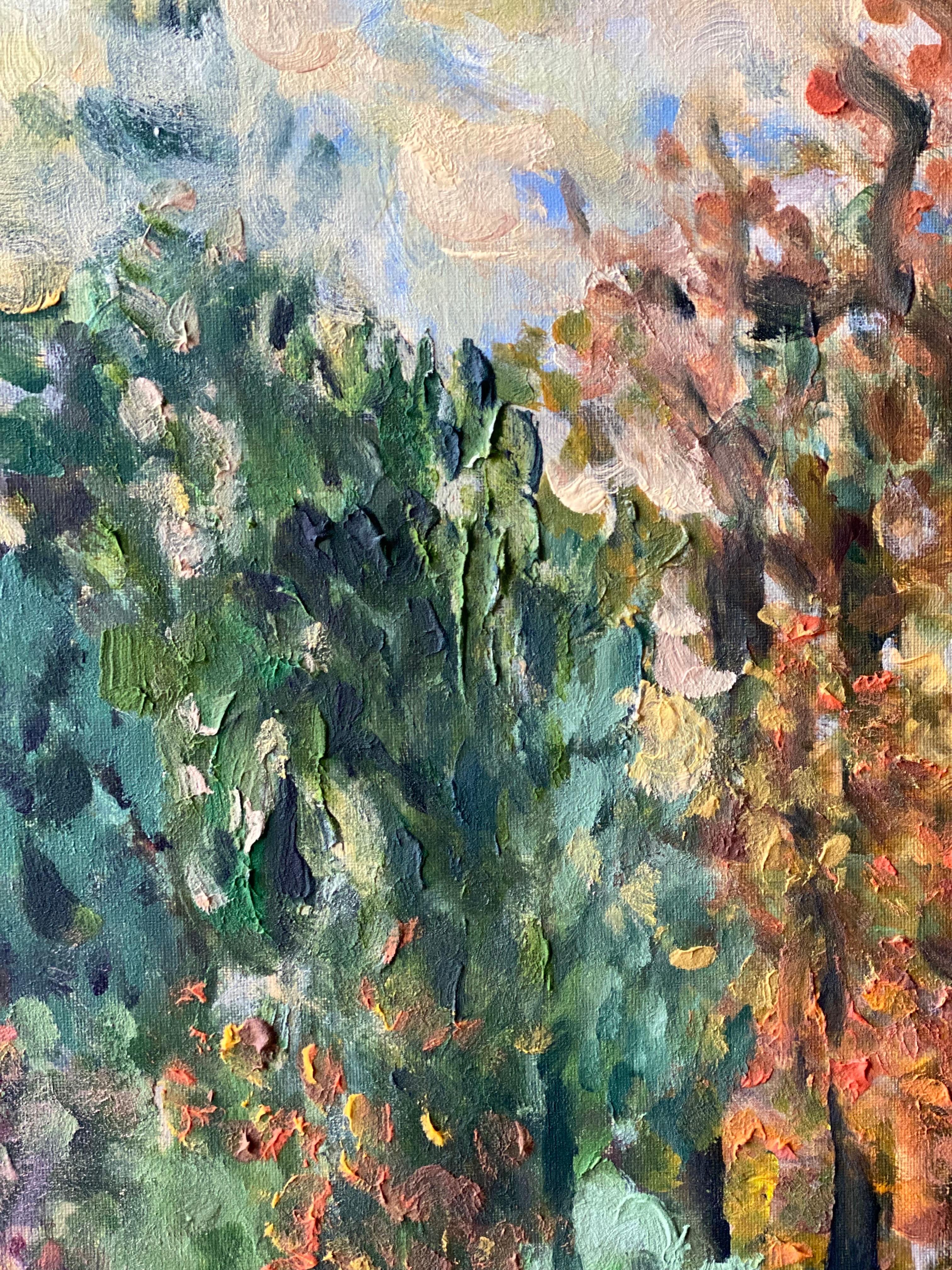 Original - Chemin de tilleuls en automne - Artistique britannique primé - en plein air - Toile à l'huile en vente 10