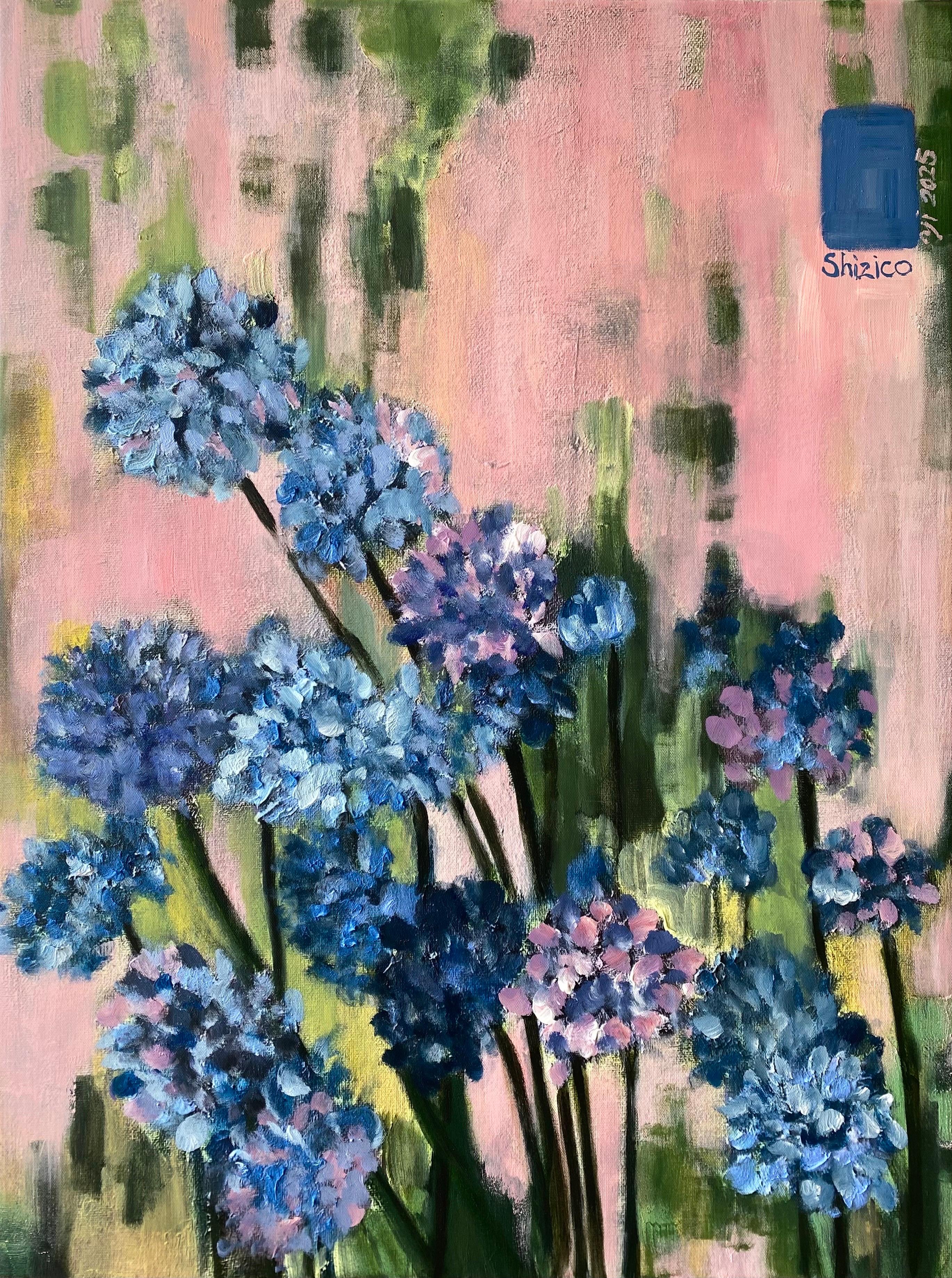 Shizico Yi Landscape Painting - Hand-Painted Canvas Proof #1-Purple Misty Alliums-British Awarded Artist-One Off