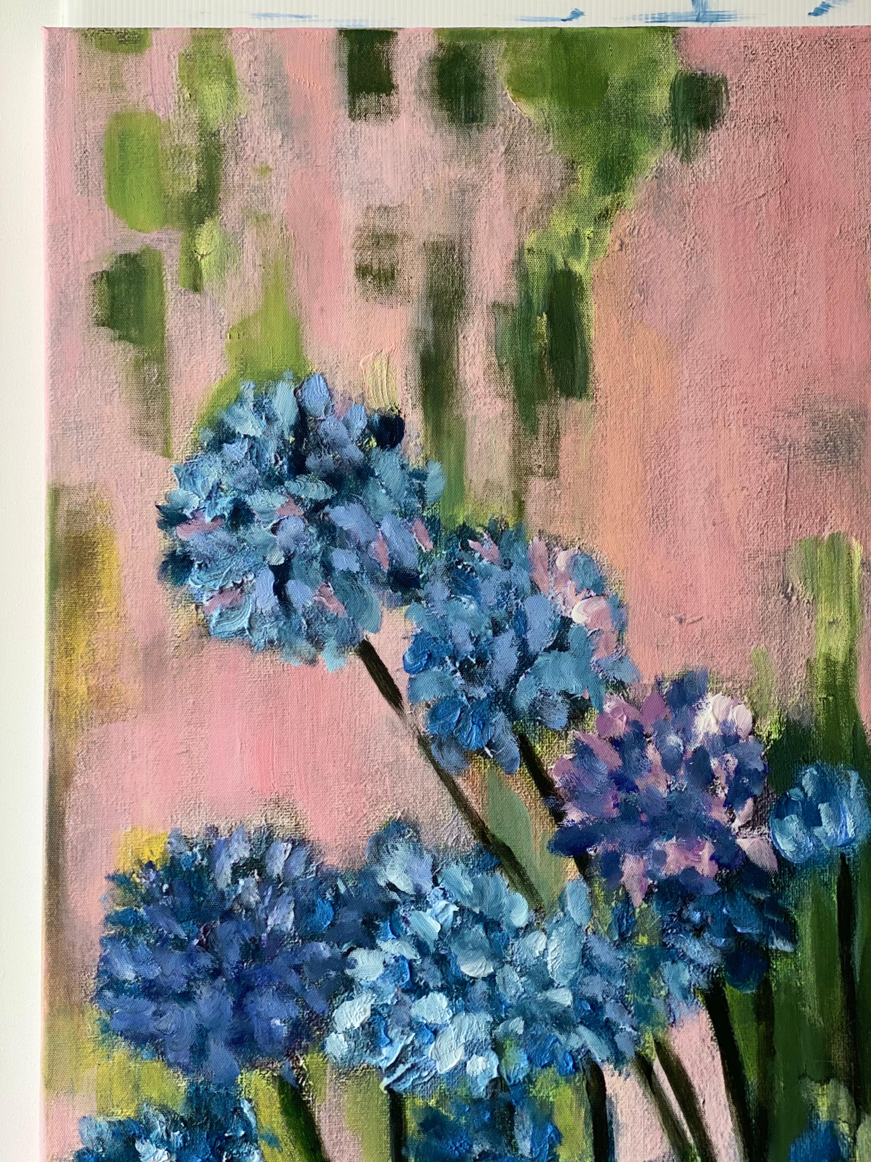 Hand-Painted Canvas Proof #1-Purple Misty Alliums-British Awarded Artist-One Off - Gray Landscape Painting by Shizico Yi