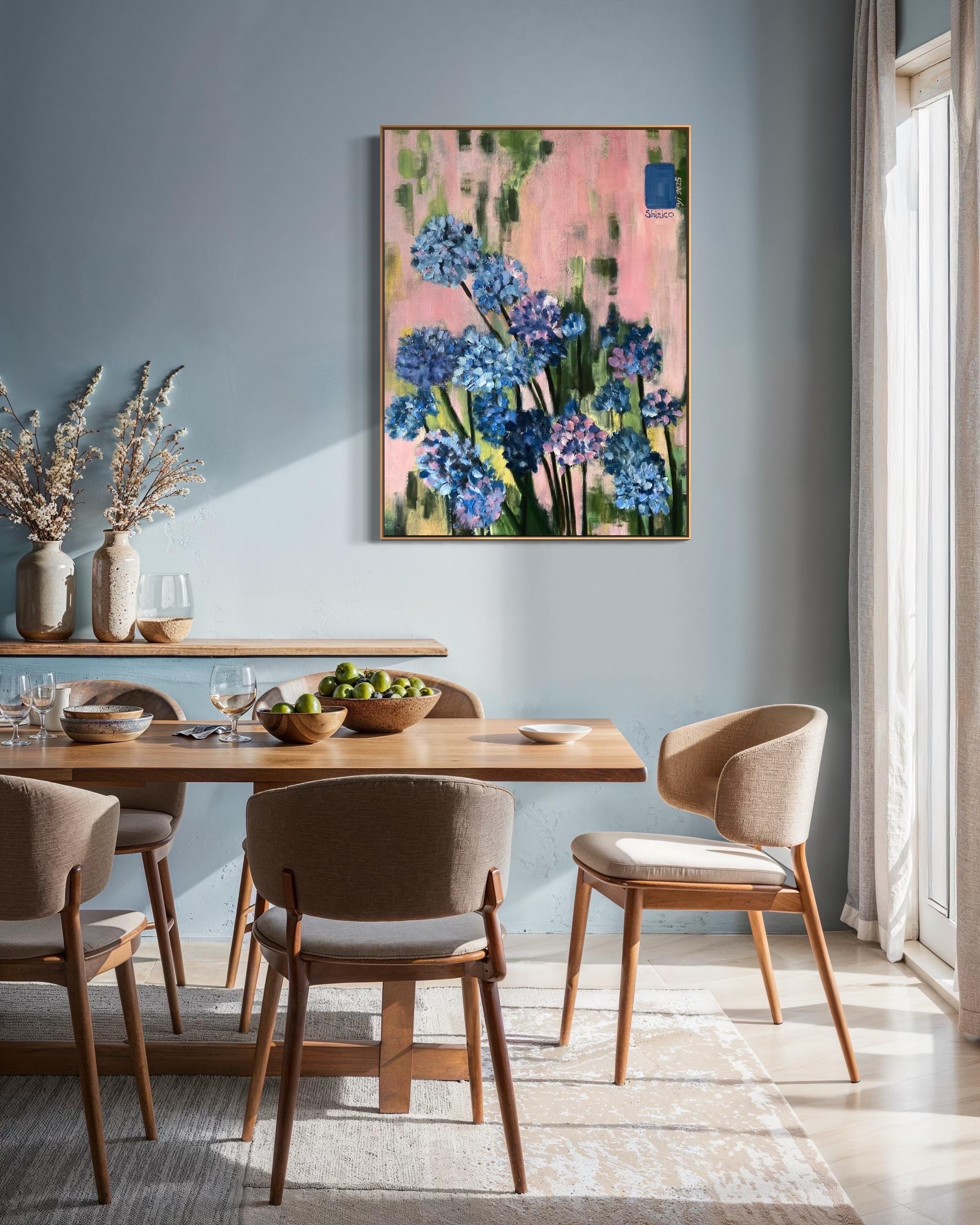 Hand-Painted Canvas Proof #1-Purple Misty Alliums-British Awarded Artist-One Off - Painting by Shizico Yi