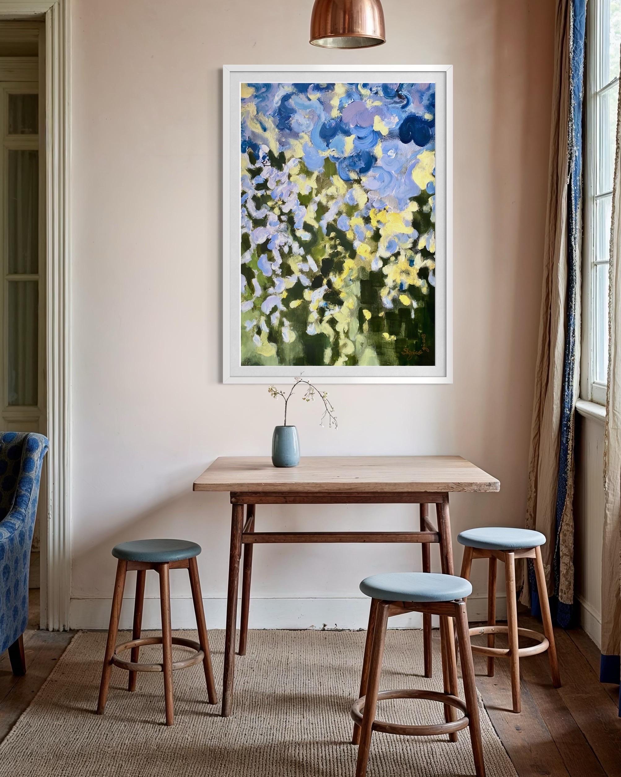 Hand Painted Edition-Sunset Song with Blue and Green-British Awarded Artist-No.2 - Print by Shizico Yi