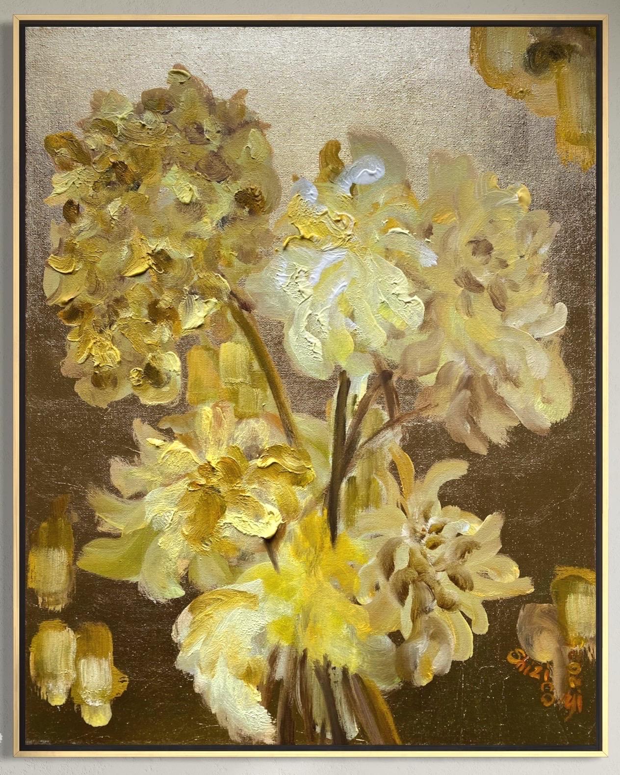 Original-To make a Garden-British Awarded Artist-oil and gold leaf on canvas
