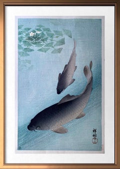 Authentic Life Time Edition Woodblock Print-Two Carps and Water Chestnut-Mint