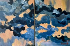 Edizione limitata #1 Sunset Clouds Diptych-Artista britannico premiato dipinto a mano
