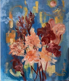 Original-Moonlit Dahlia: Blau und Rot-Jardin d'Hiver-British Awarded Artist
