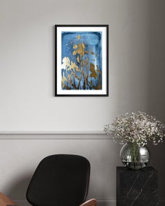 Original-Benton Irises in Starry Night-Le Bleu-Awarded Woman Artist-Gold Leaf