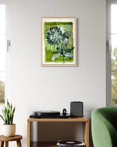 Original-Peony Summer-Green-Awarded Woman Artist-Oil, Gesso on paper-Impasto