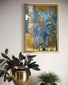 Œuvre originale – « Strawberry Moon Night » – Artiste britannique primé – feuille d'or et huile sur papier