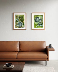Set originale da 2 - Peonie d'estate - Artista britannico premiato - Impasto, olio, foglia d'oro